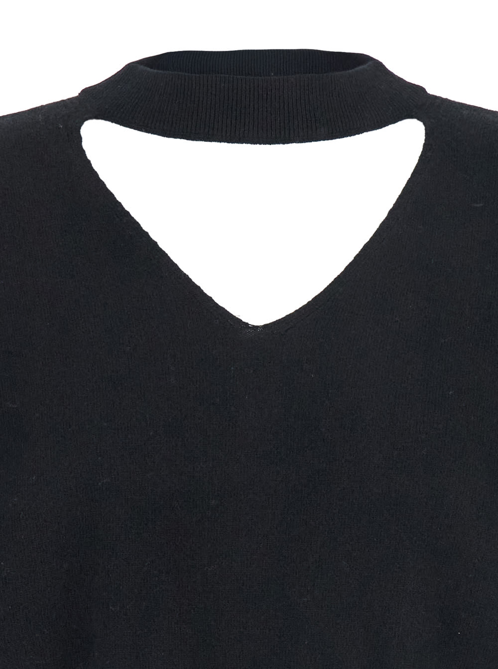 Federica Tosi Black V-neck Sweater With Cut-out Detail On The Back In Wool And Cashmere Blend Woman In Blue