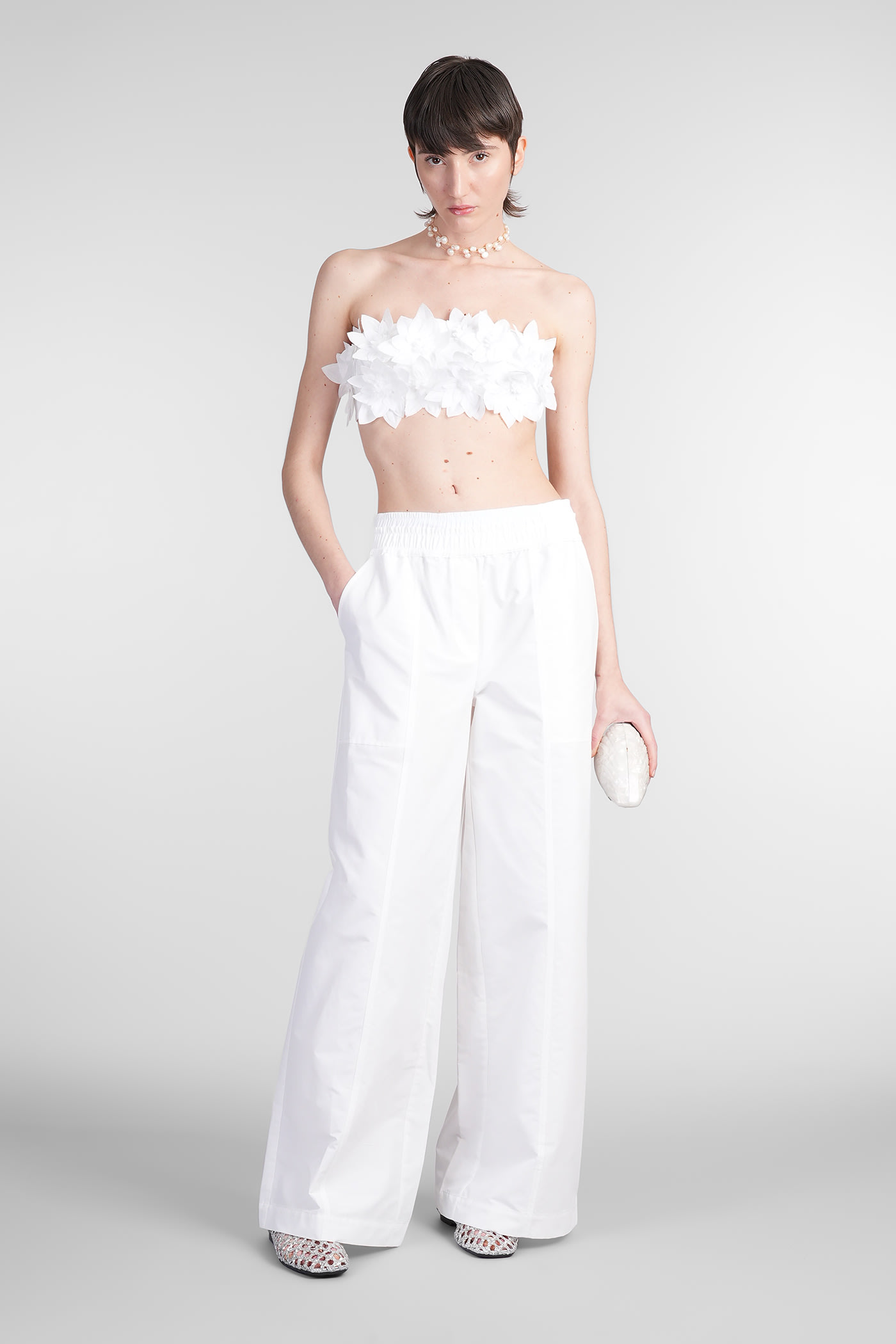 Simkhai Olly Double-waist Cotton Faille Wide-leg Pants In White