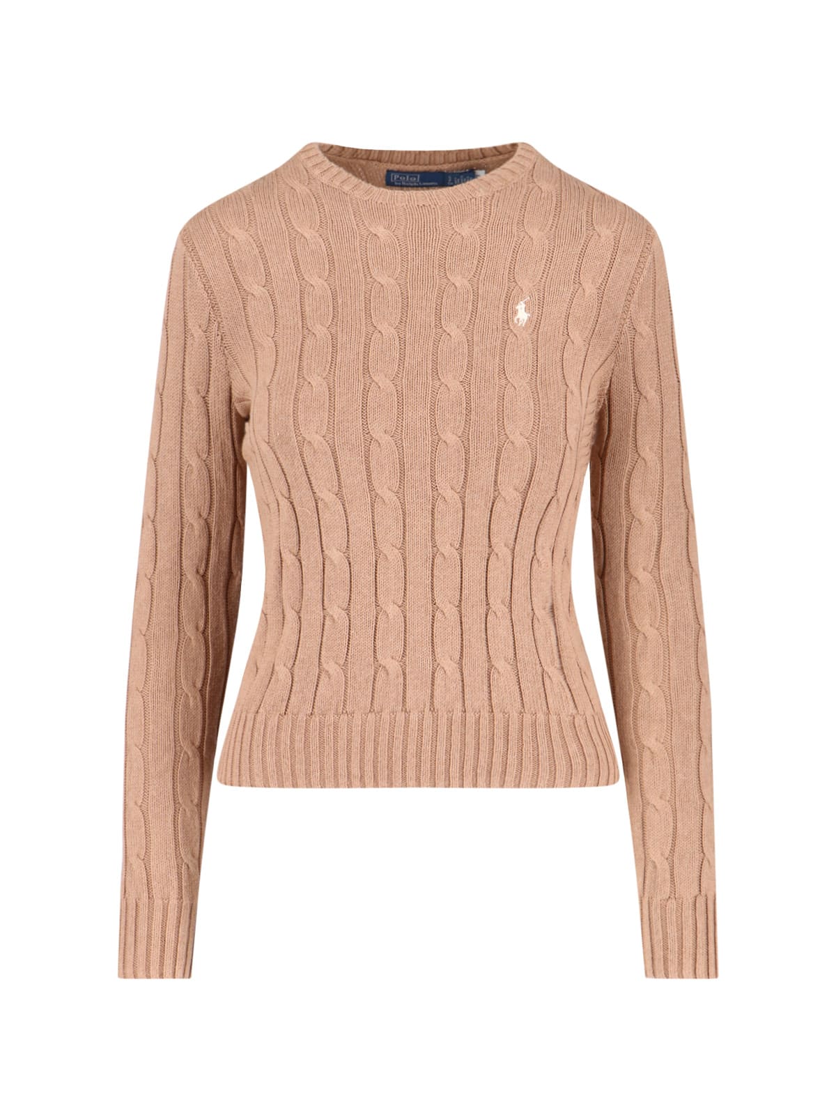 Polo Ralph Lauren Cable Knit Beige Sweater With Logo Embroidery In Nude