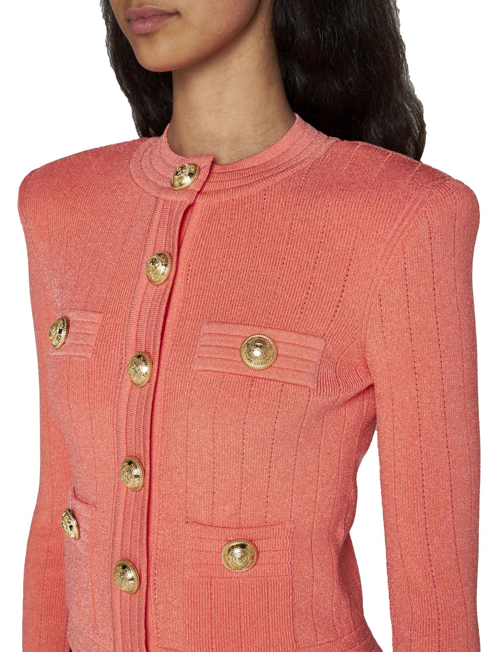 BALMAIN Button-embellished pointelle-knit cardigan