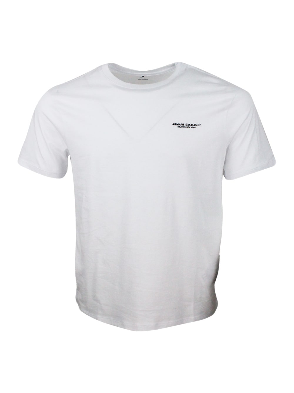 ARMANI COLLEZIONI SHORT-SLEEVED CREW-NECK T-SHIRT IN STRETCH COTTON JERSEY WITH LOGO LETTERING ON THE CHEST