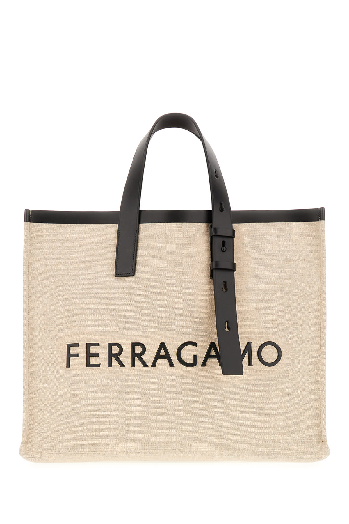 Ferragamo Sand Canvas Shopping Bag In Neutral