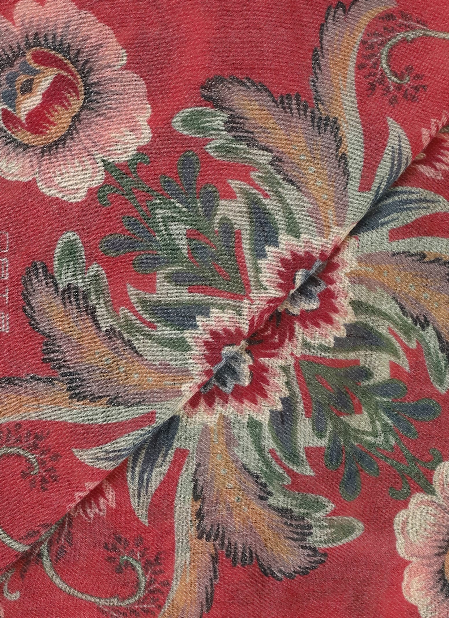 Etro Paisley Floral Wool Scarf With Fringed Edges In Red