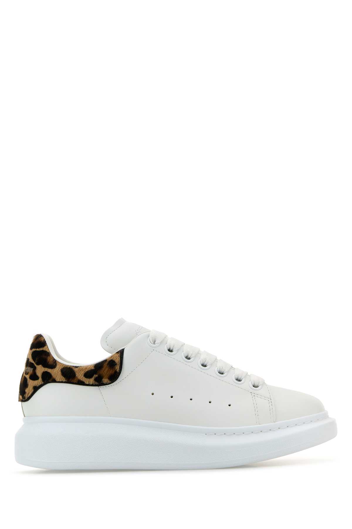 White Leather Sneakers With Printed Calf Hair Heel