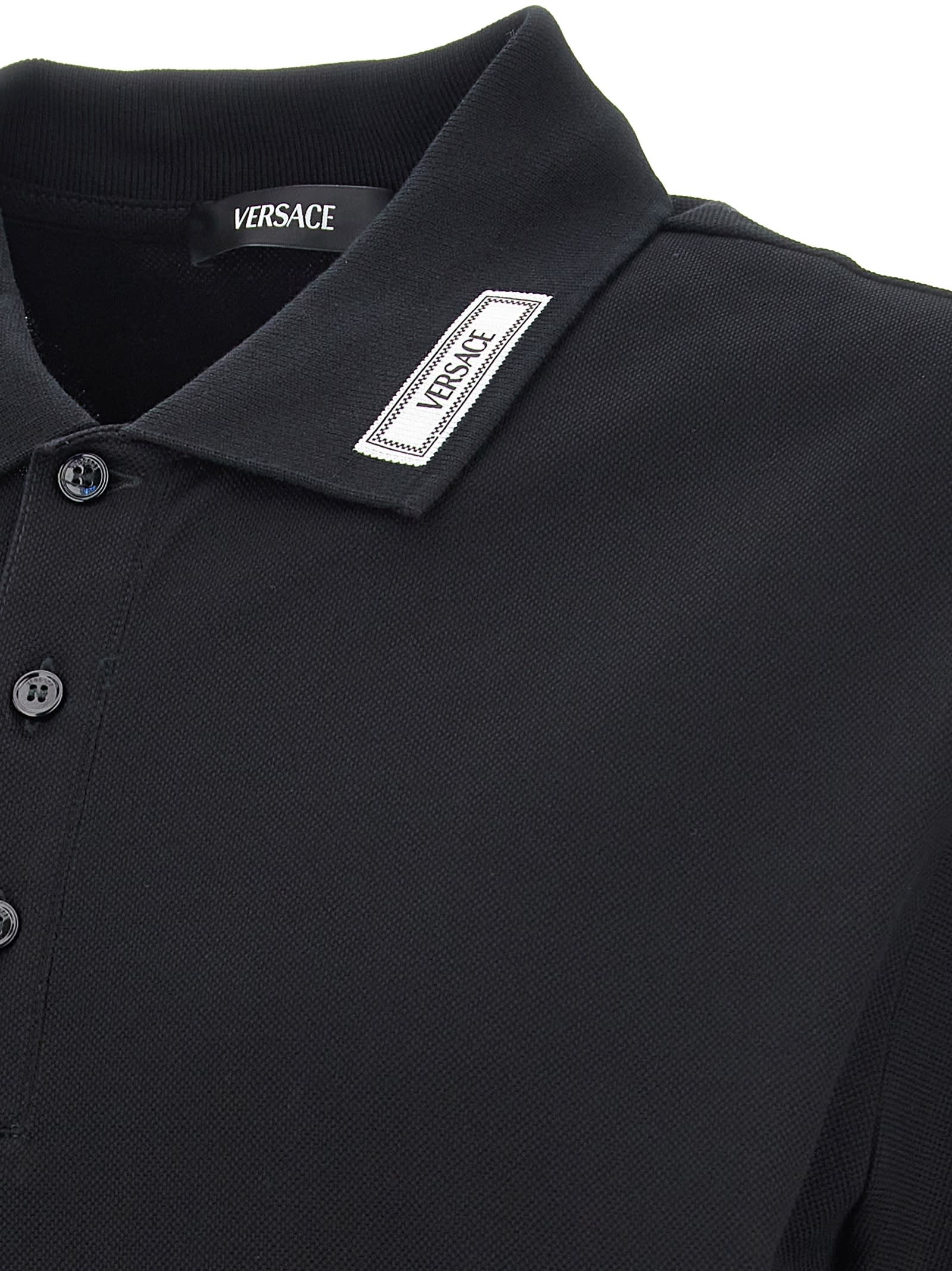 Shop Versace Logo Polo Shirt In Black