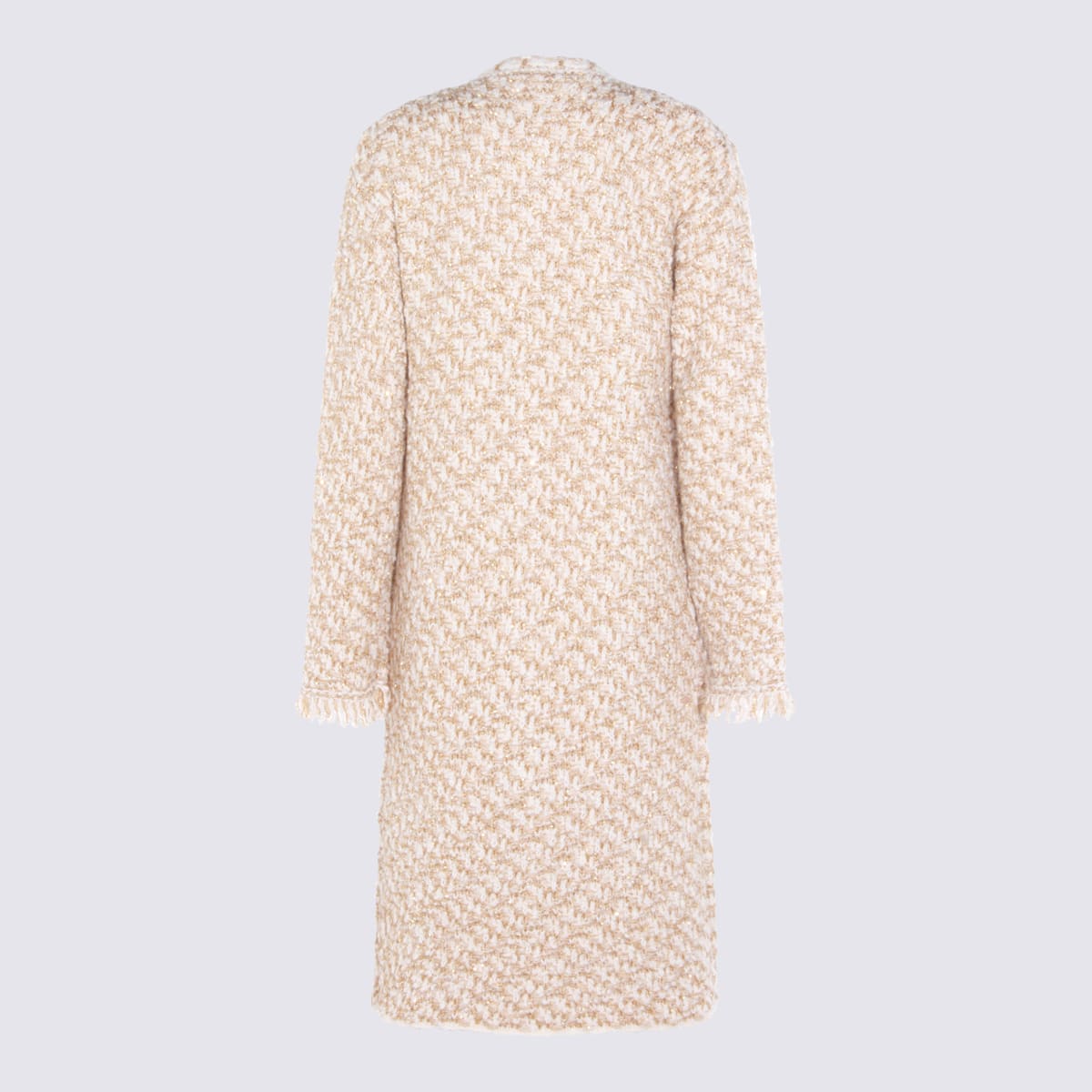 Fabiana Filippi Textured Fabric Coat With Fringe And Pockets In Neutral