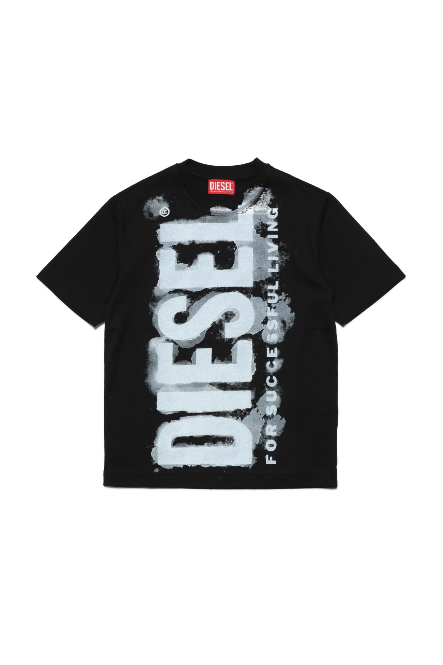 DIESEL TJUSTE16 OVER T-SHIRT DIESEL BLACK JERSEY T-SHIRT WITH WATERCOLOR EFFECT LOGO
