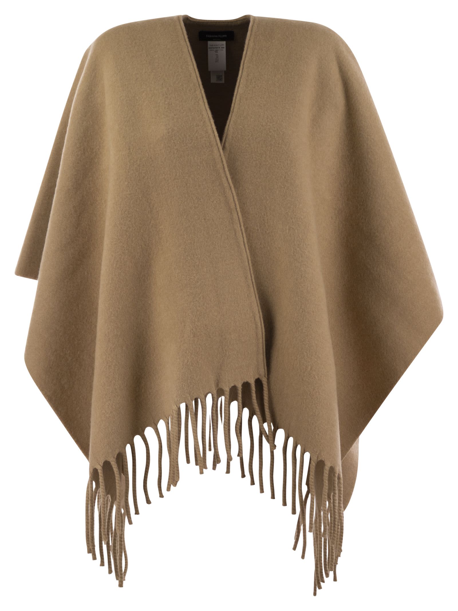 Shop Fabiana Filippi Wool Fringed Cape In Camel