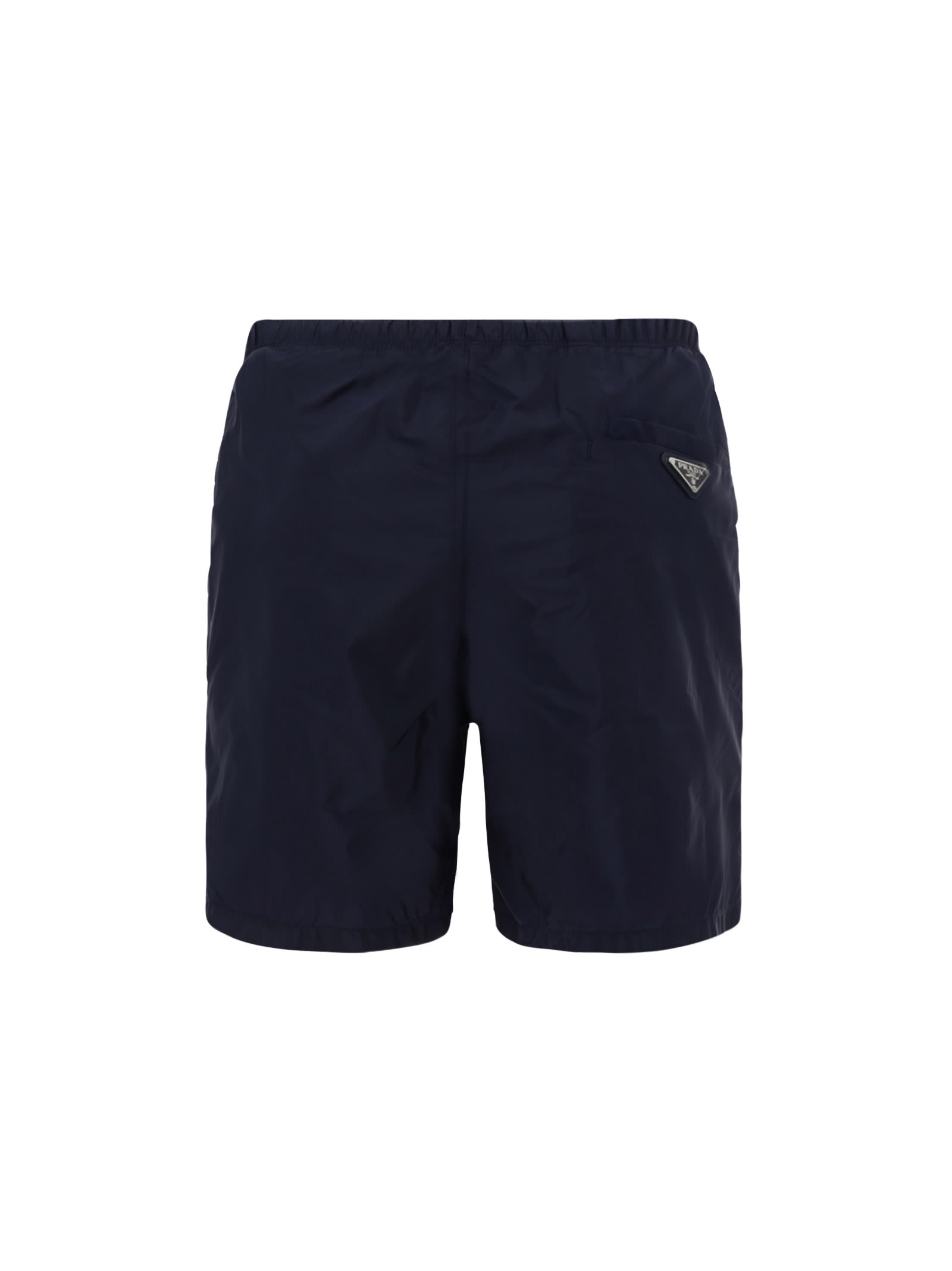 Shop Prada Ribbed Waist Shorts In Blu