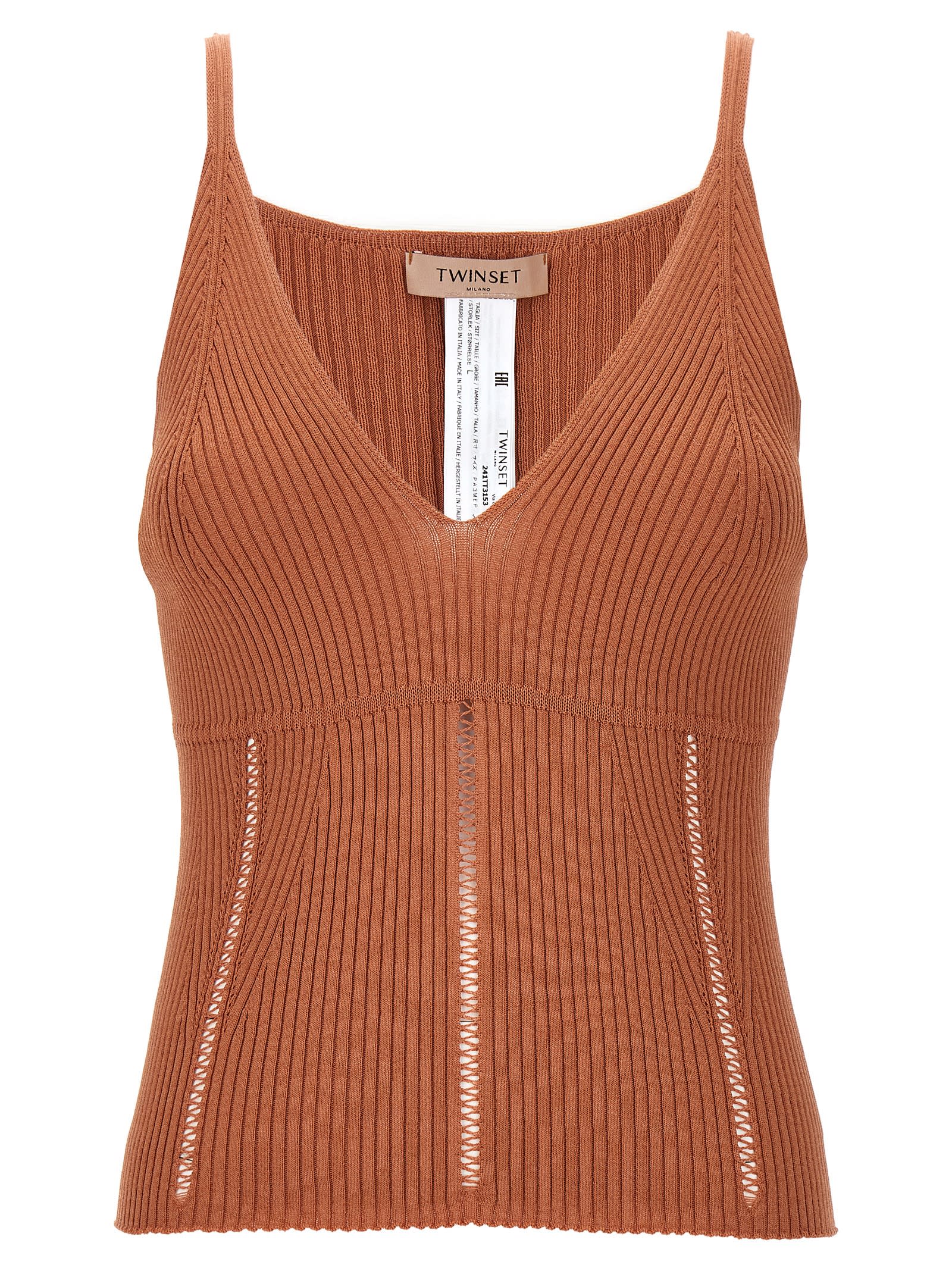 Shop Twinset Ribbed Top In Orange