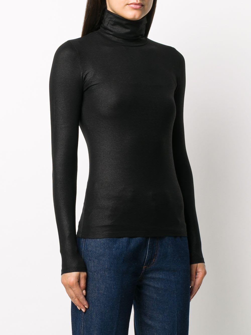 Majestic Cotton-cashmere Long Sleeve Turtleneck Top In Black