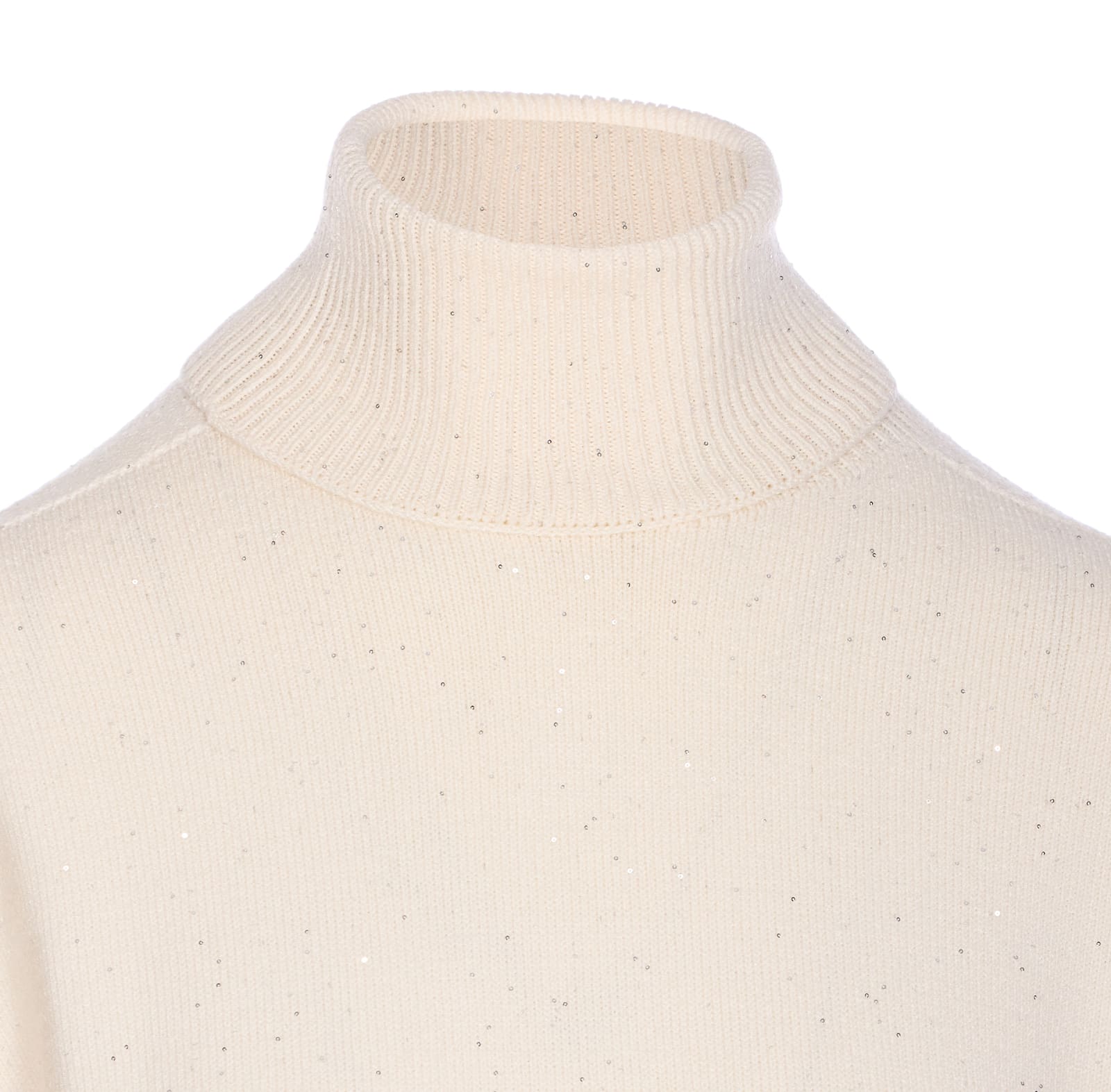 Liu •jo Sequined Turtleneck Knitwear Ribbed Finish In White