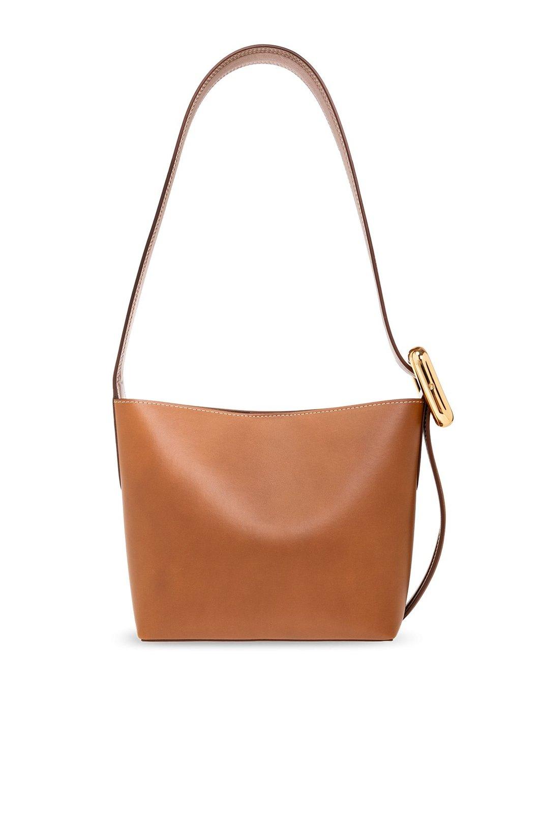Shop Jacquemus Buckled Small Bucket Bag In Leather Brown