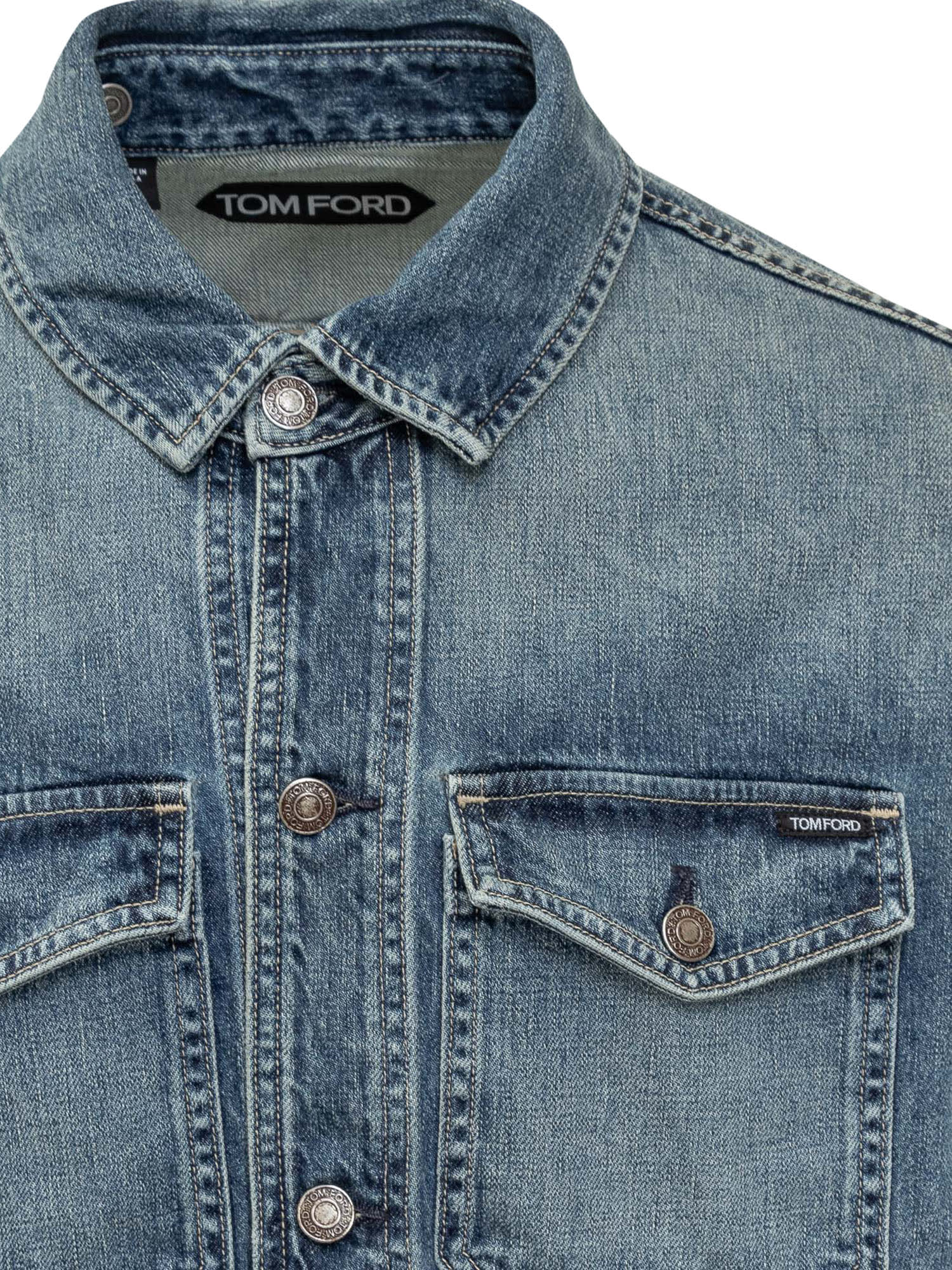 Shop Tom Ford Denim Jacket In Vintage Pale Blue