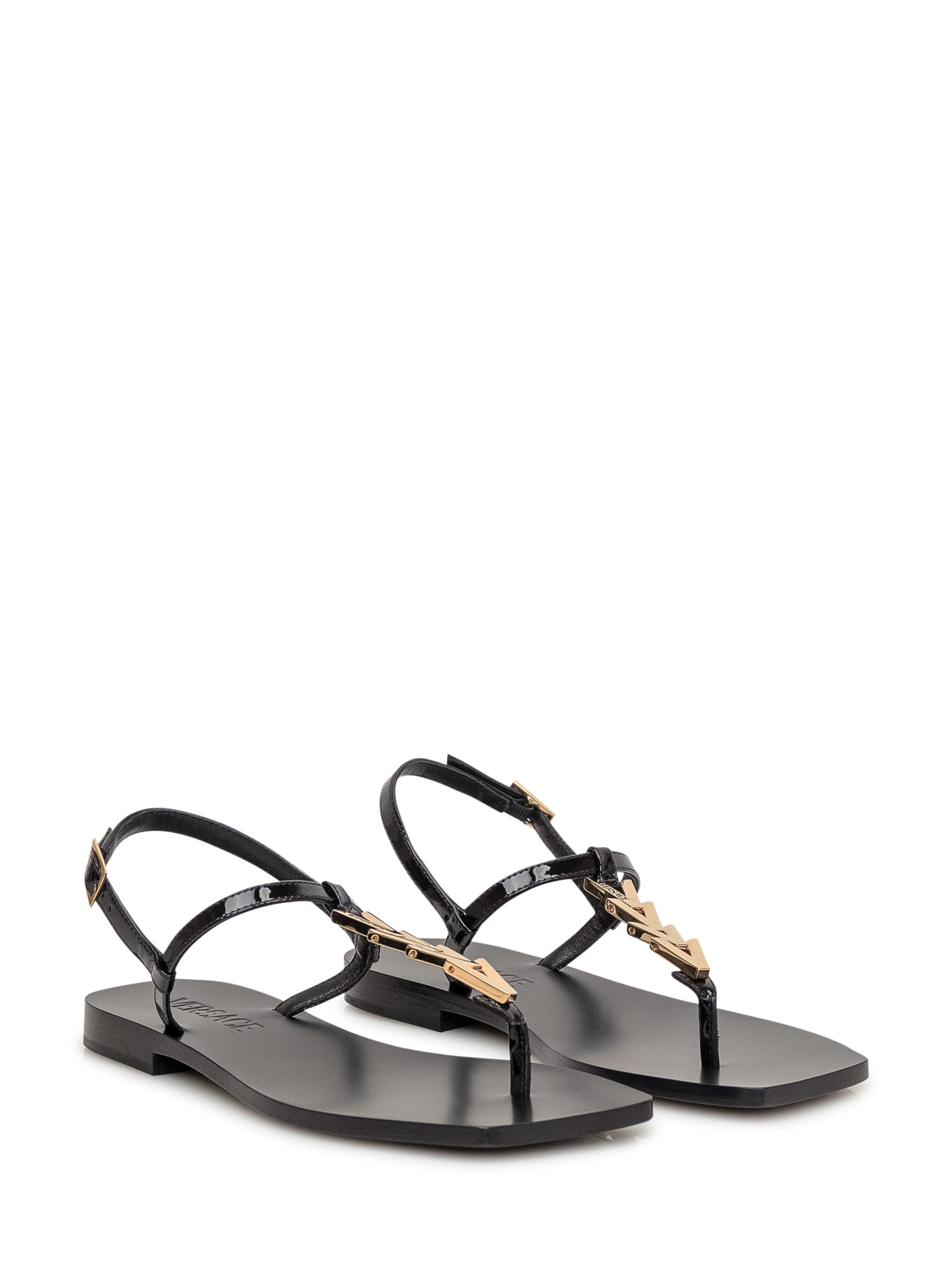 Versace 'medusa '95' Black Low Sandals With Logo Detail In Black- Gold