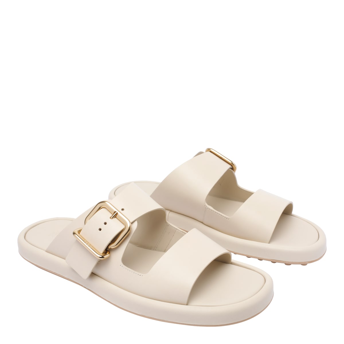 Tod's Wide Strap Buckle Leather Sandals In Beige