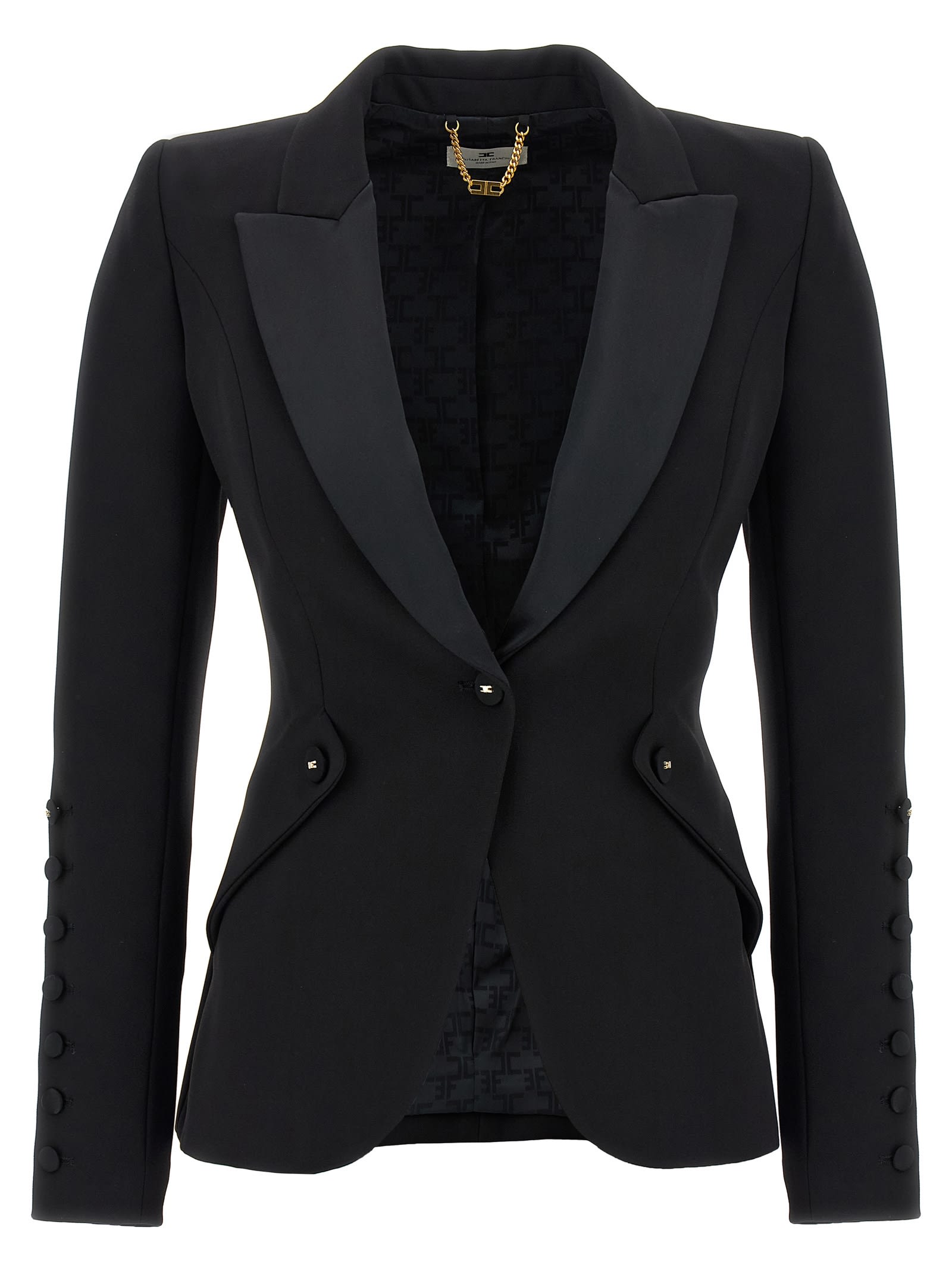 Elisabetta Franchi Tailored Blazer With Satin Lapel In Black
