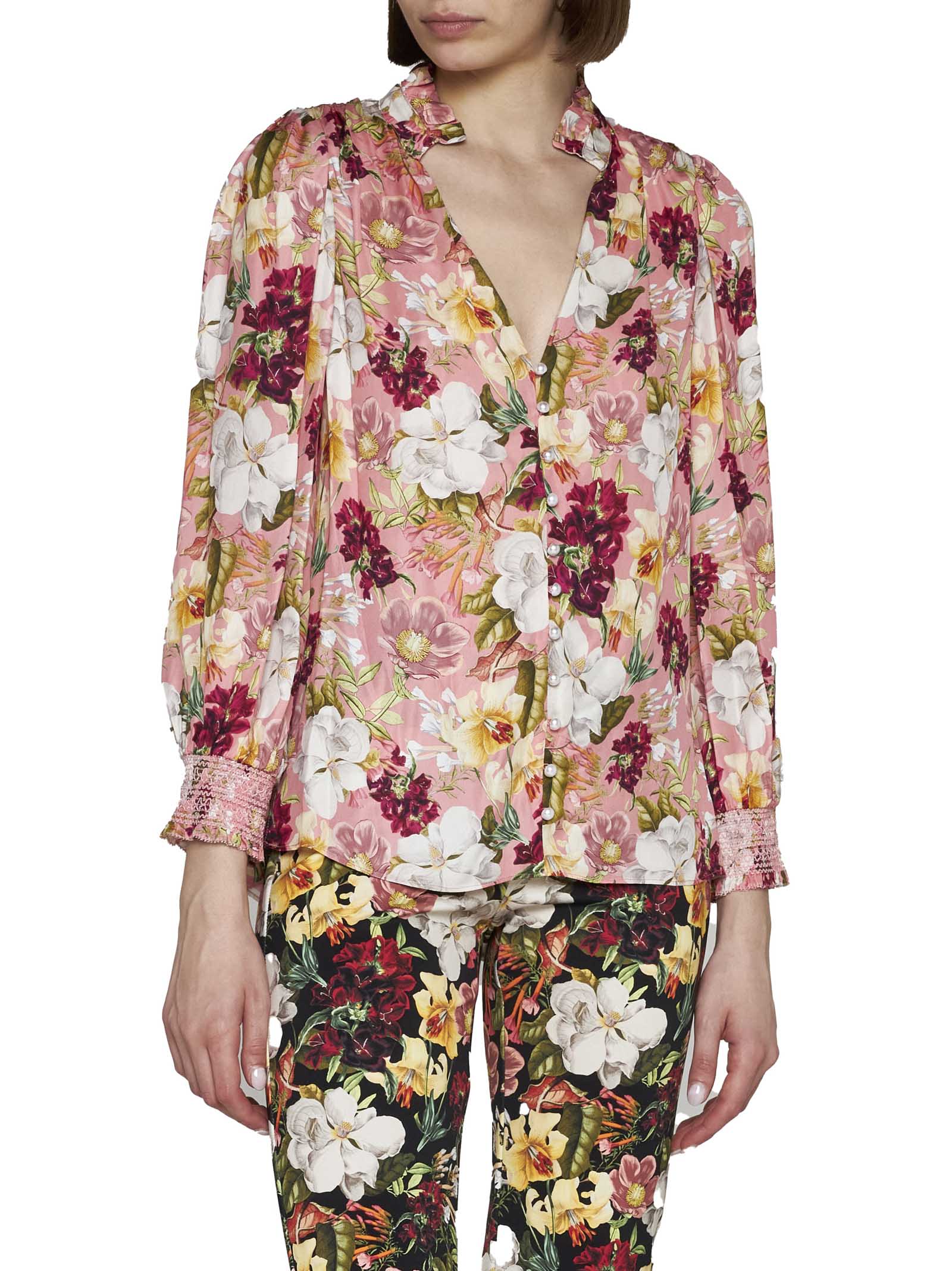 Shop Alice And Olivia Shirt In Juniper Floral Rose