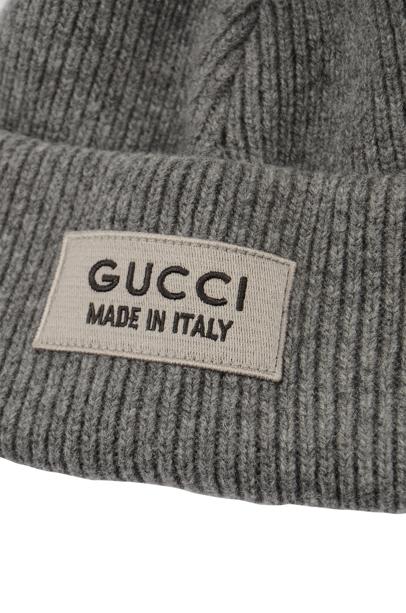 Shop Gucci Logo Patched Knit Beanie In Grey