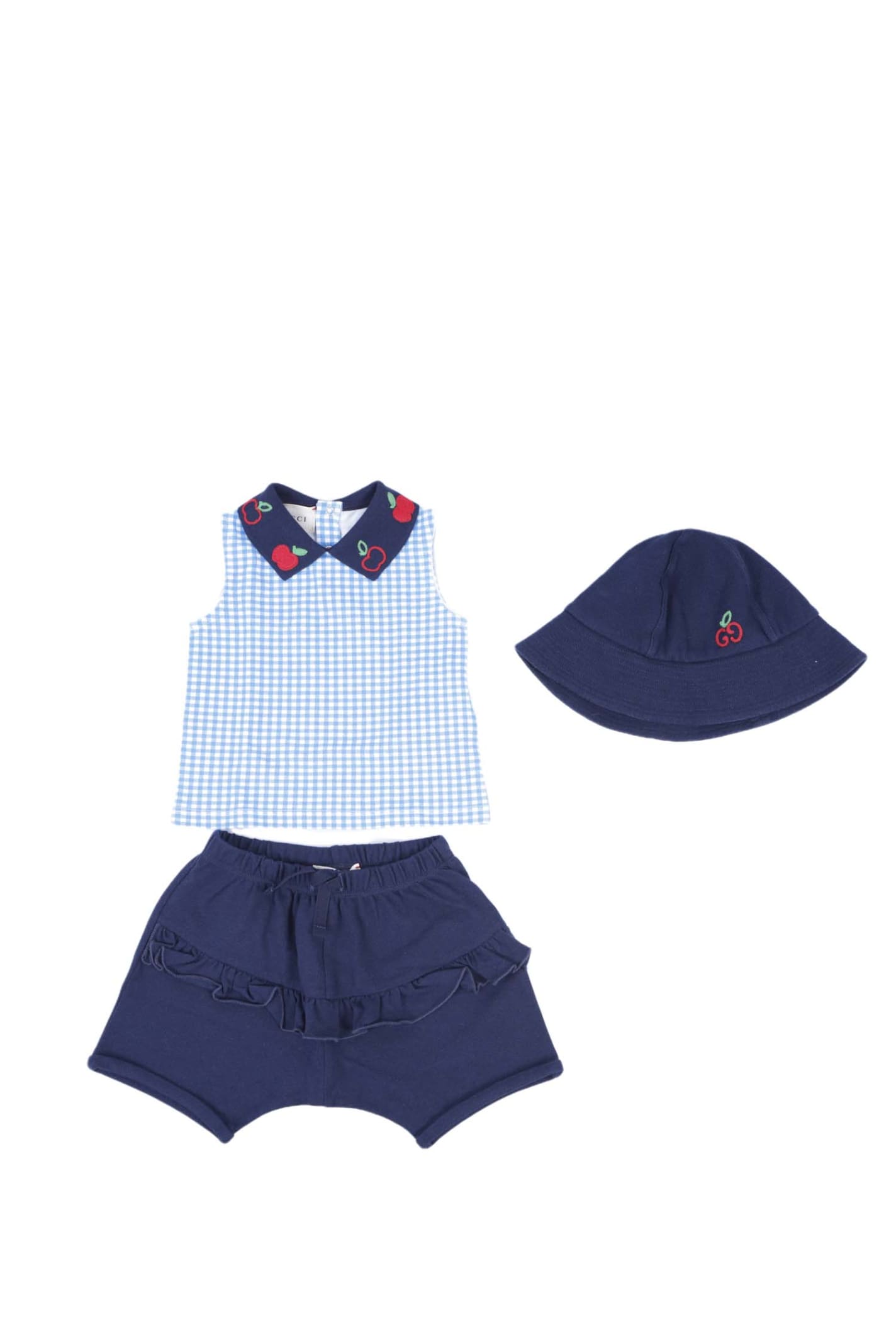 Gucci Babies' Cotton T-shirt, Shorts And Hat In Blue