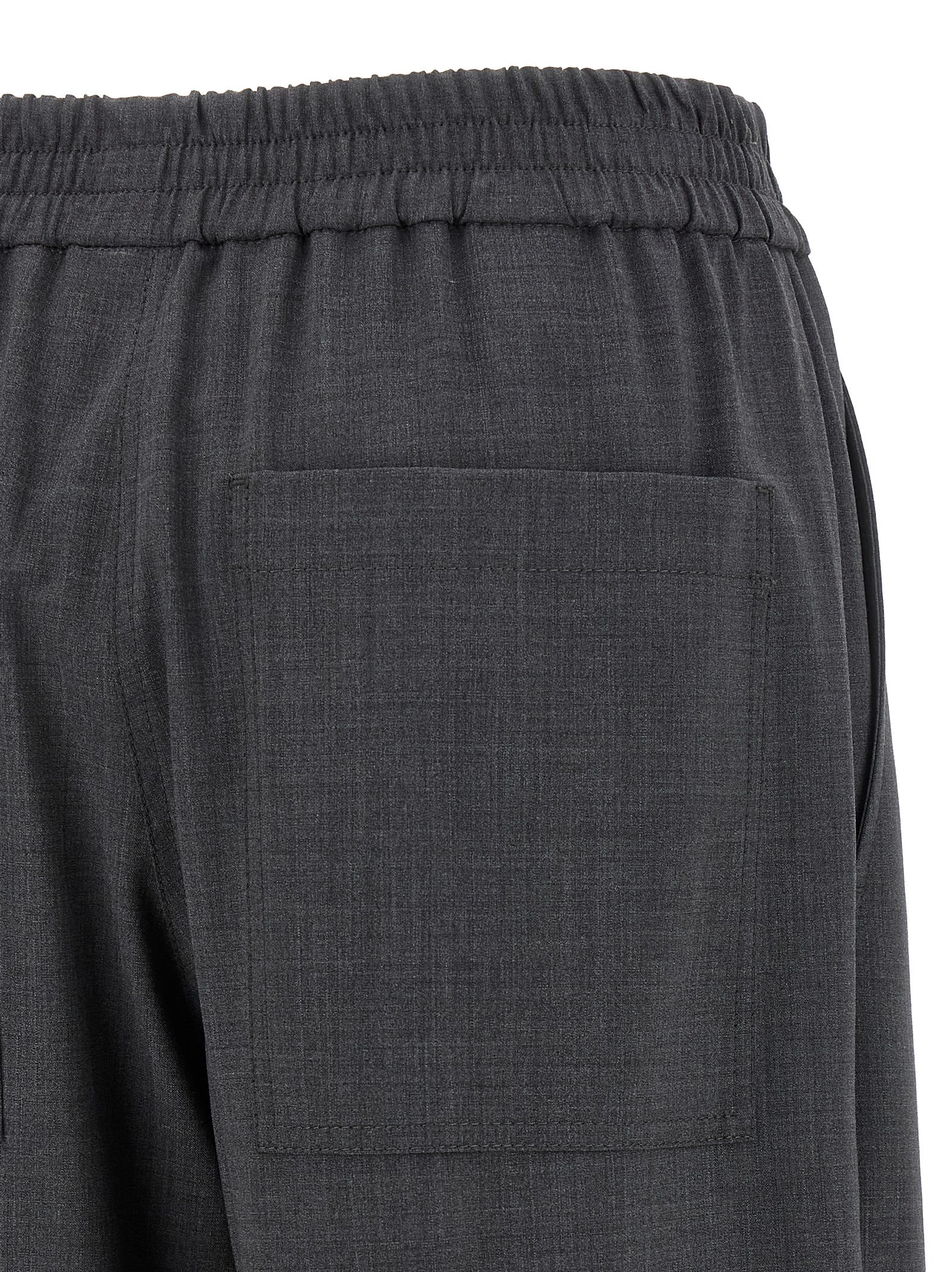 Brunello Cucinelli Grey Pants With Elastic Waist In Wool Blend Stretch Woman In Black