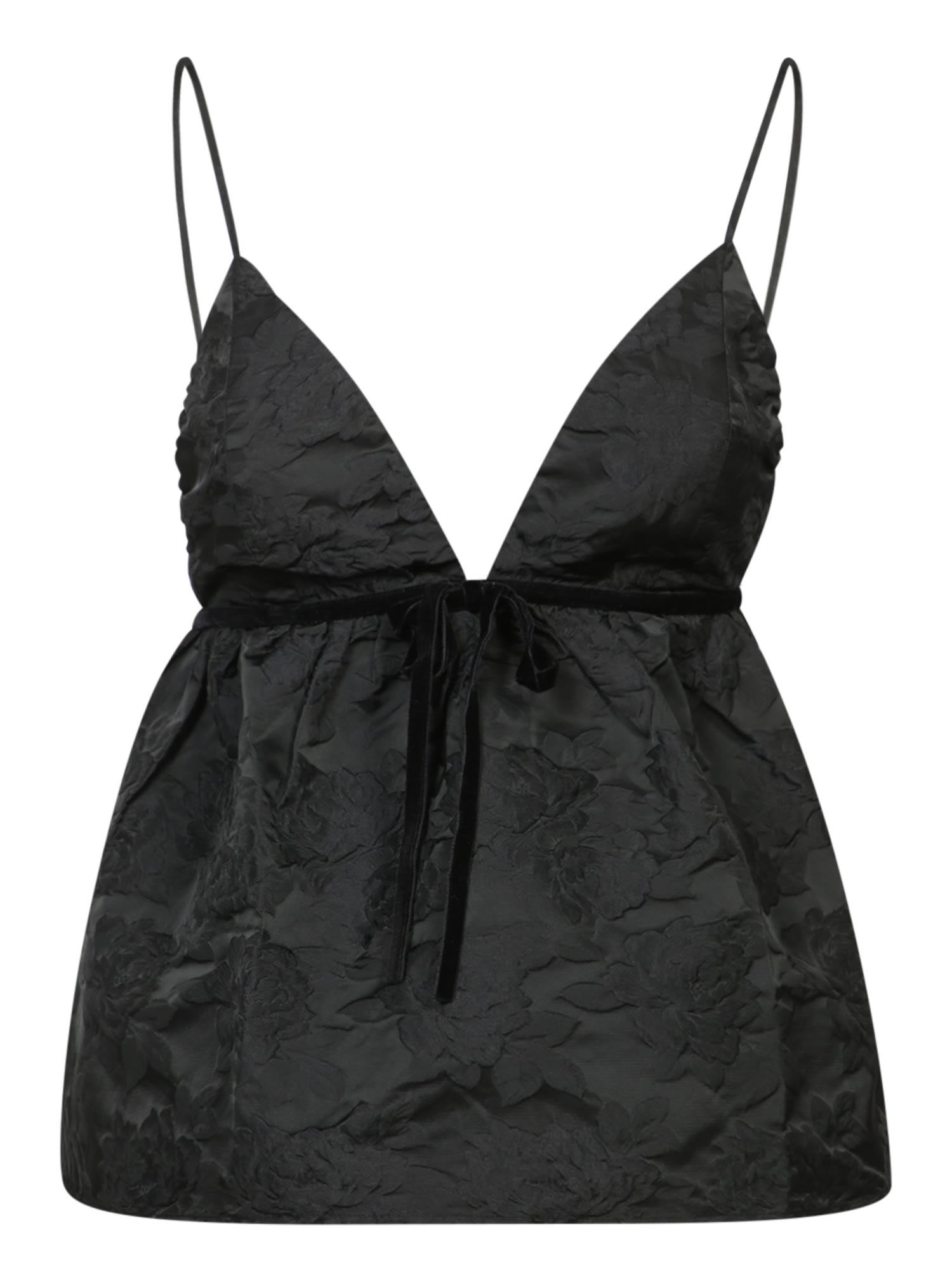 Ganni Floral-jacquard Flared Tank Top In Black
