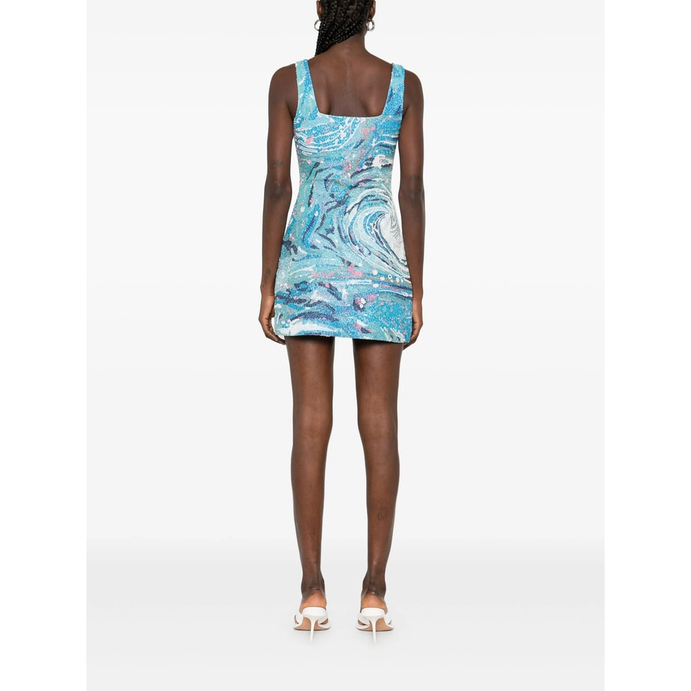 Staud Le Sable Tidal-wave Sequin Mini Dress In Blue