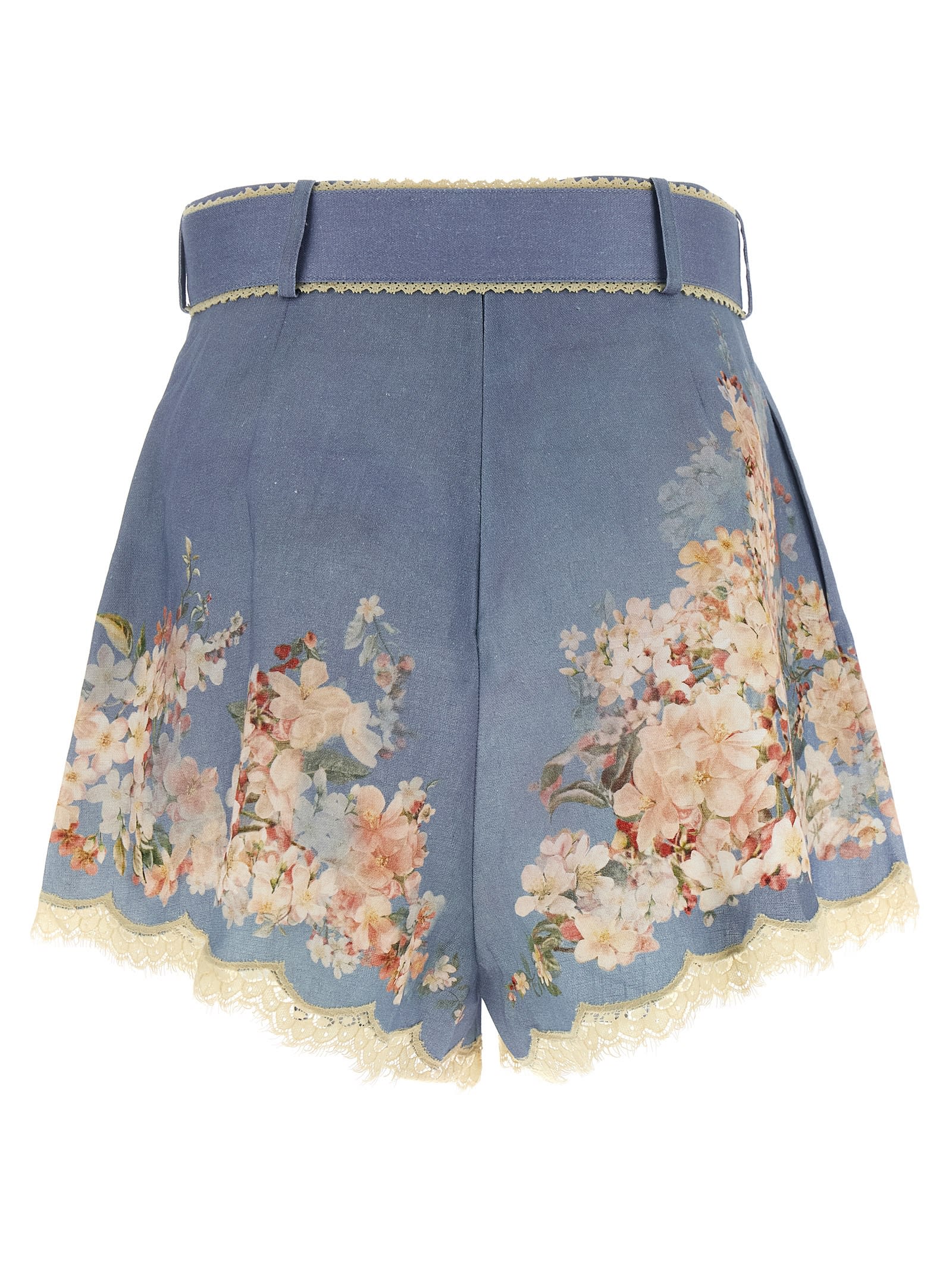 Zimmermann Teal Blue Botanical Floral Linen Cascadian Shorts In Blue