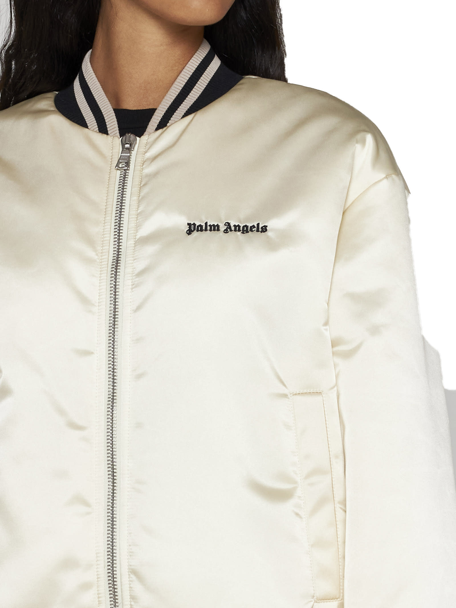 Shop Palm Angels Bomber Jacket In Beige Bla
