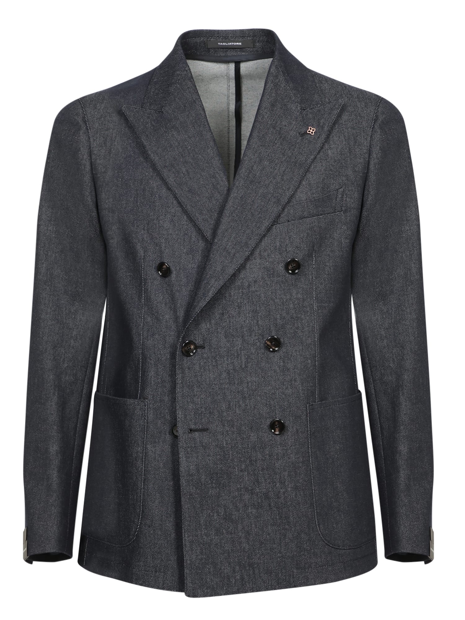 Shop Tagliatore Black Denim Double-breasted Jacket