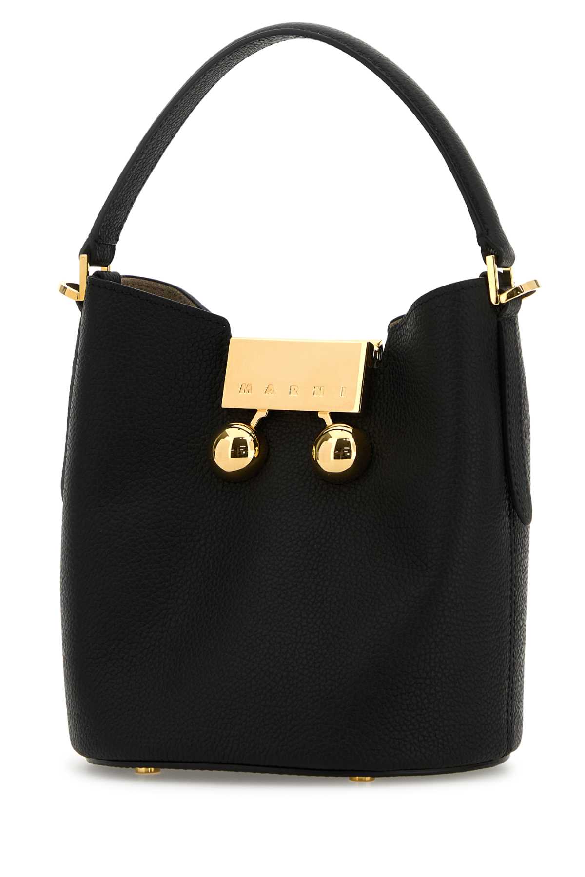 Marni Trunkaroo Leather Bucket Bag In Black