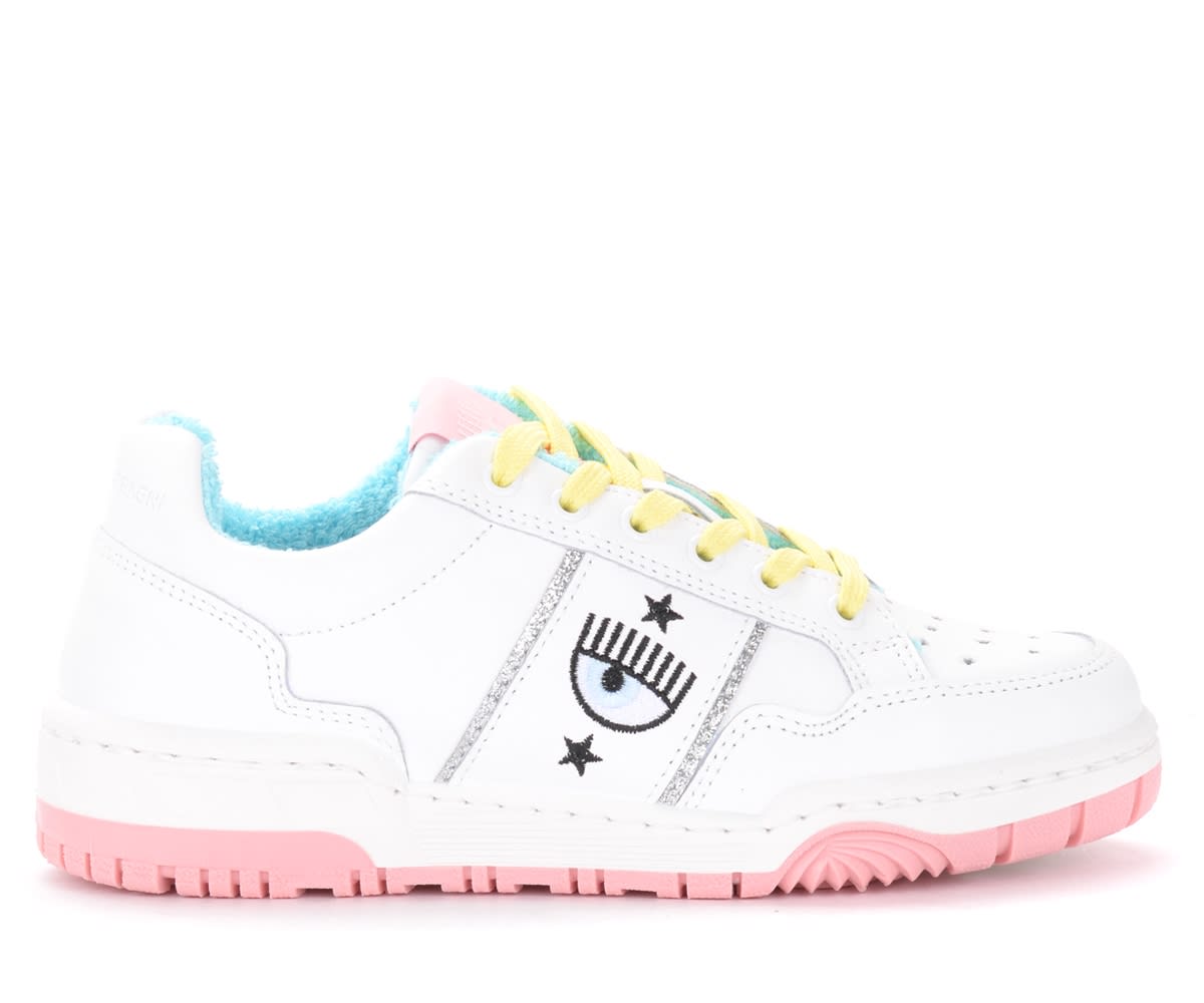 Chiara Ferragni Sneakers In White And Pink Leather