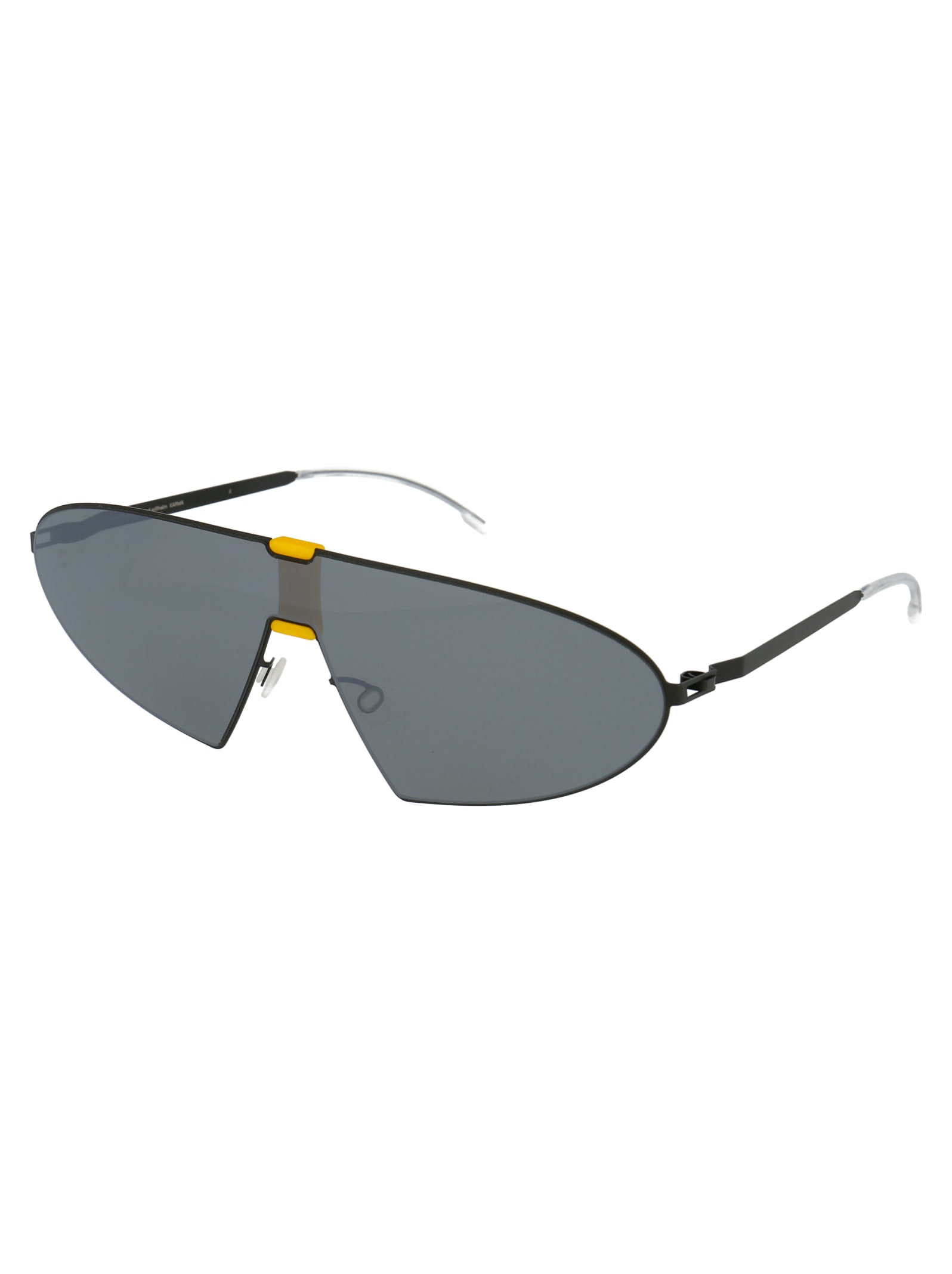 Shop Mykita Karma Sunglasses In 423 Mh40 Black/yellow Silver Shield