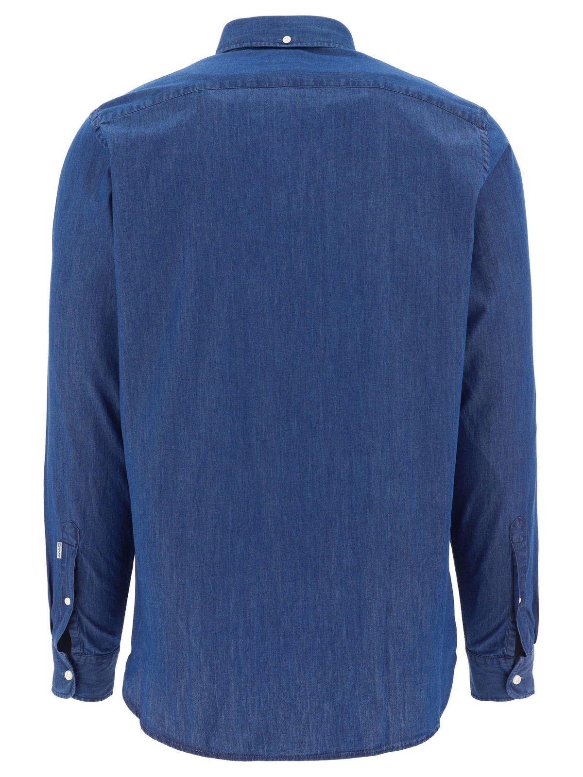 Shop Woolrich Buttoned Long-sleeved Shirt In Light Indigo