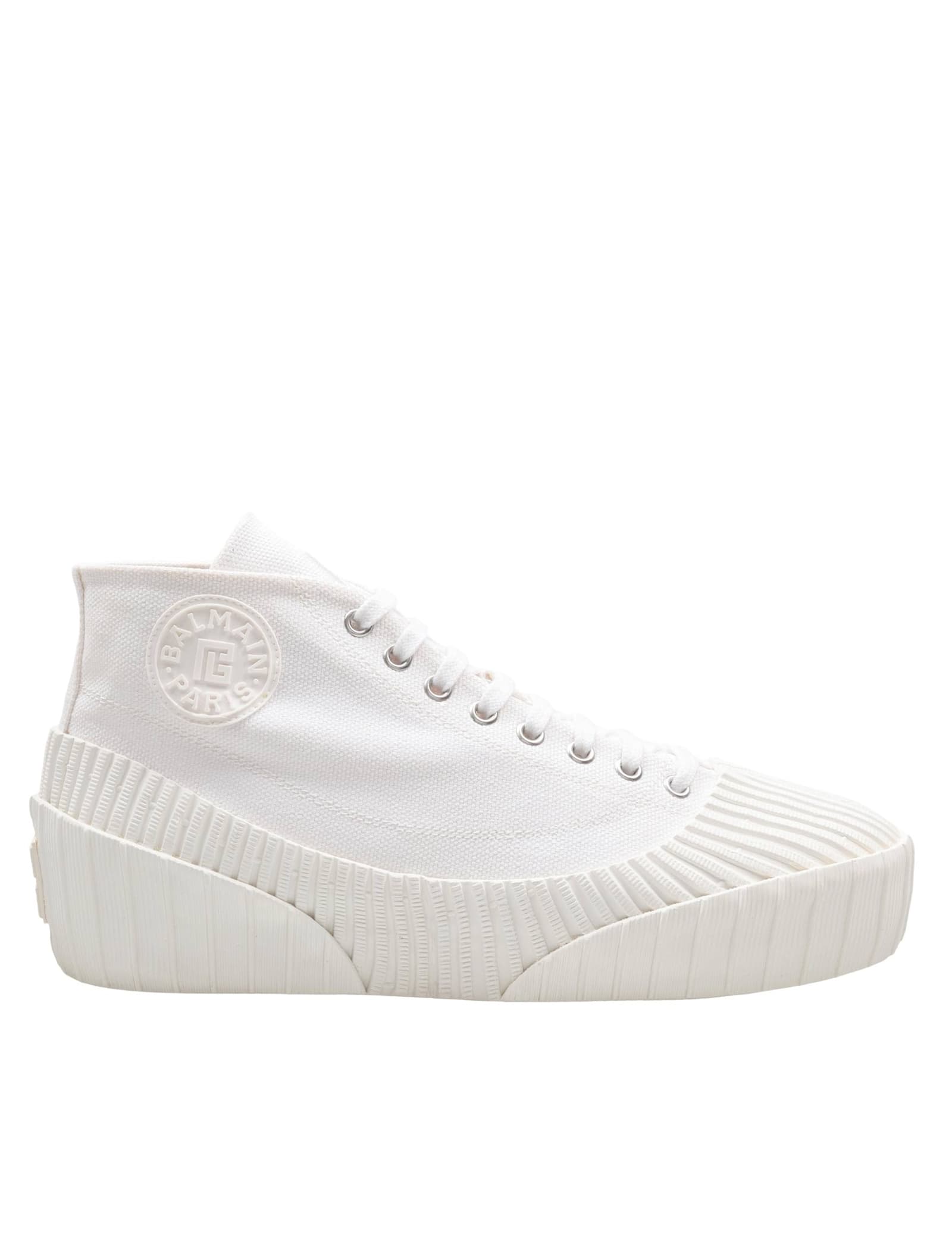 Balmain Riff Low Canvas Sneakers, White In White