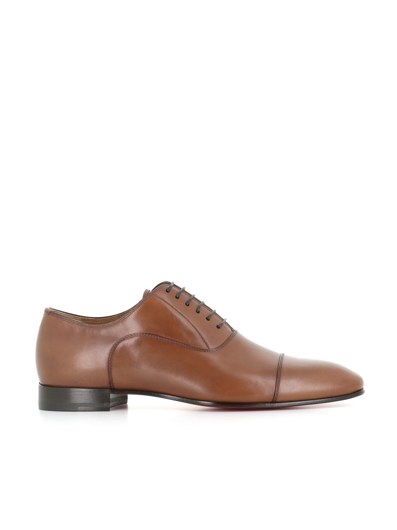 Christian Louboutin Greggo Patina Calf Leather Red Sole Oxford In Tabacco