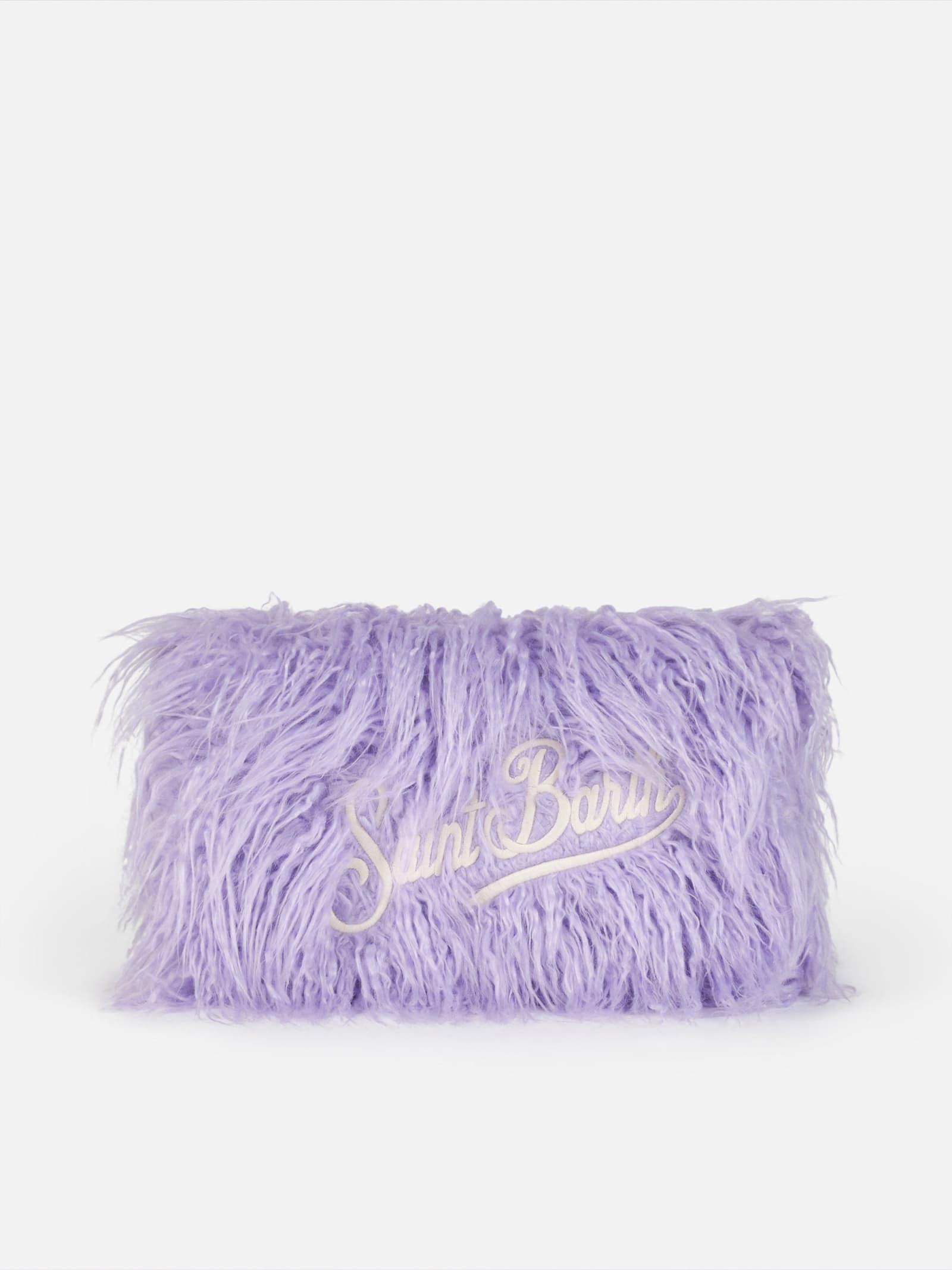 Mc2 Saint Barth Lilac Furry Mildred Pochette With Saint Barth Embroidery In Pink