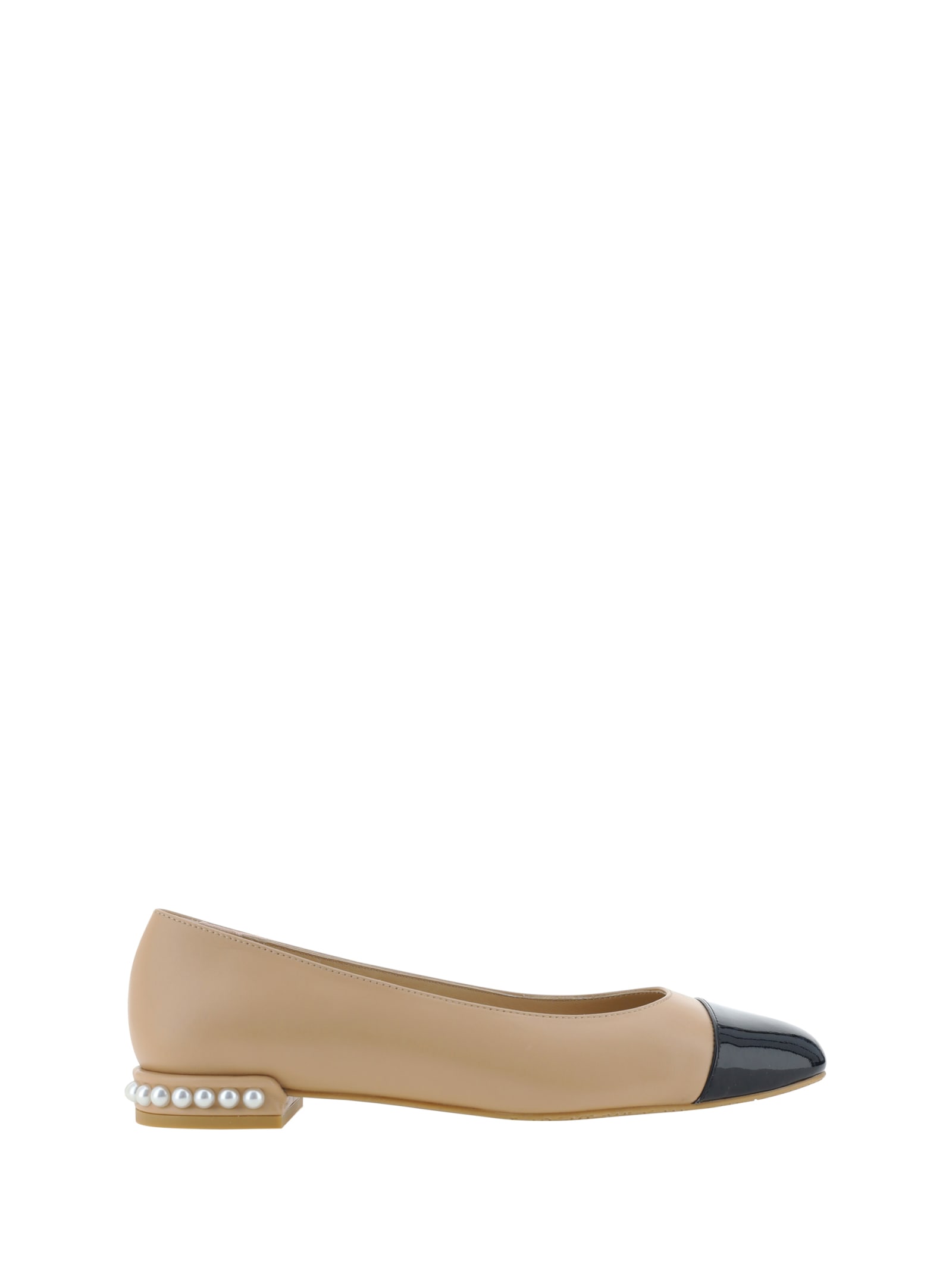 Stuart Weitzman Pearl Contrasting-toecap Ballerina Shoes In Abobe/black