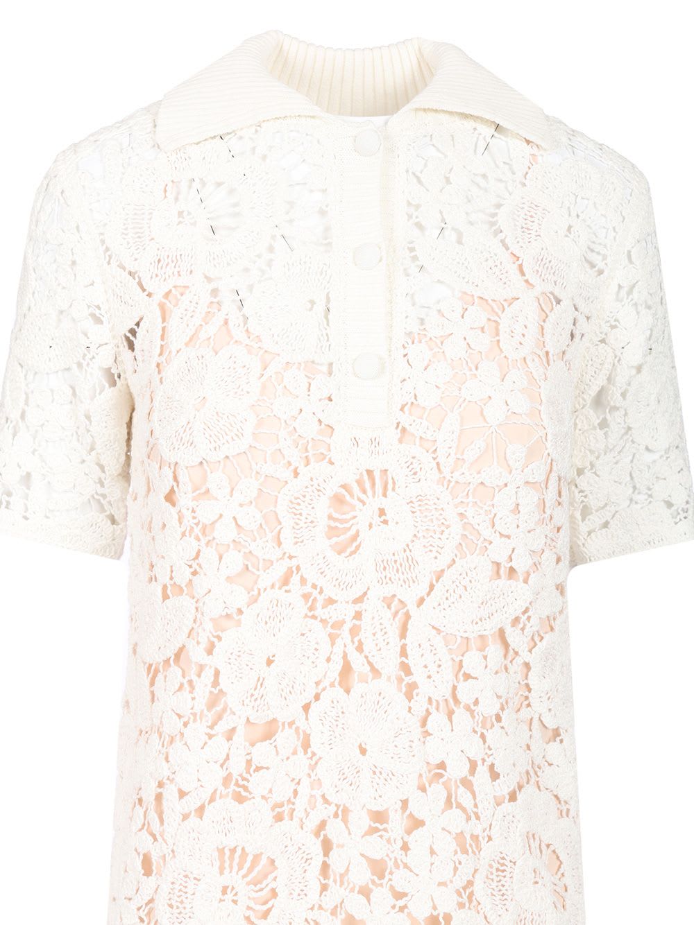 P.a.r.o.s.h Guipure Lace Mini Shirt Dress In White