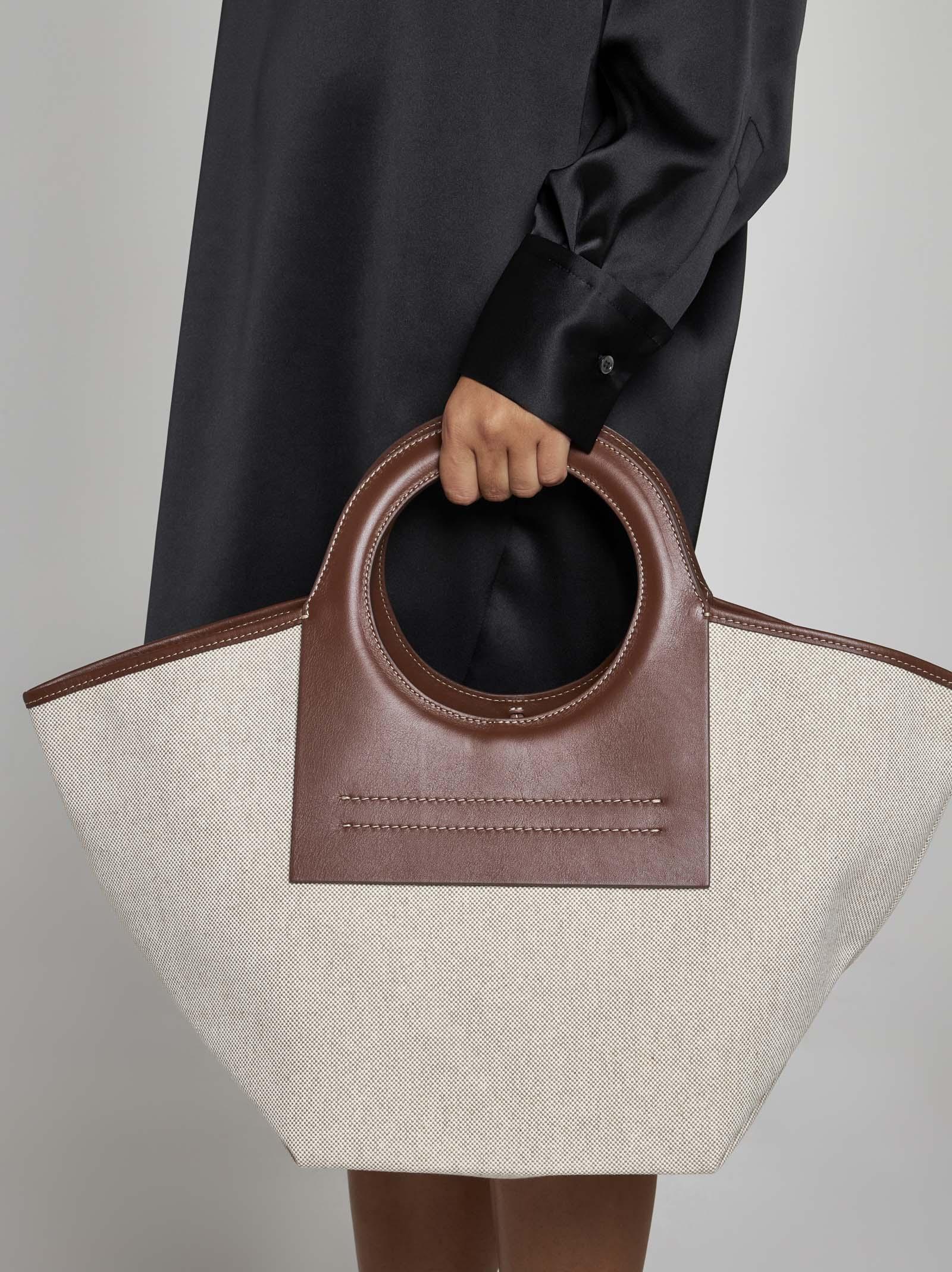 Shop Hereu Cala S Canvas And Leather Bag In Beige/chestnut