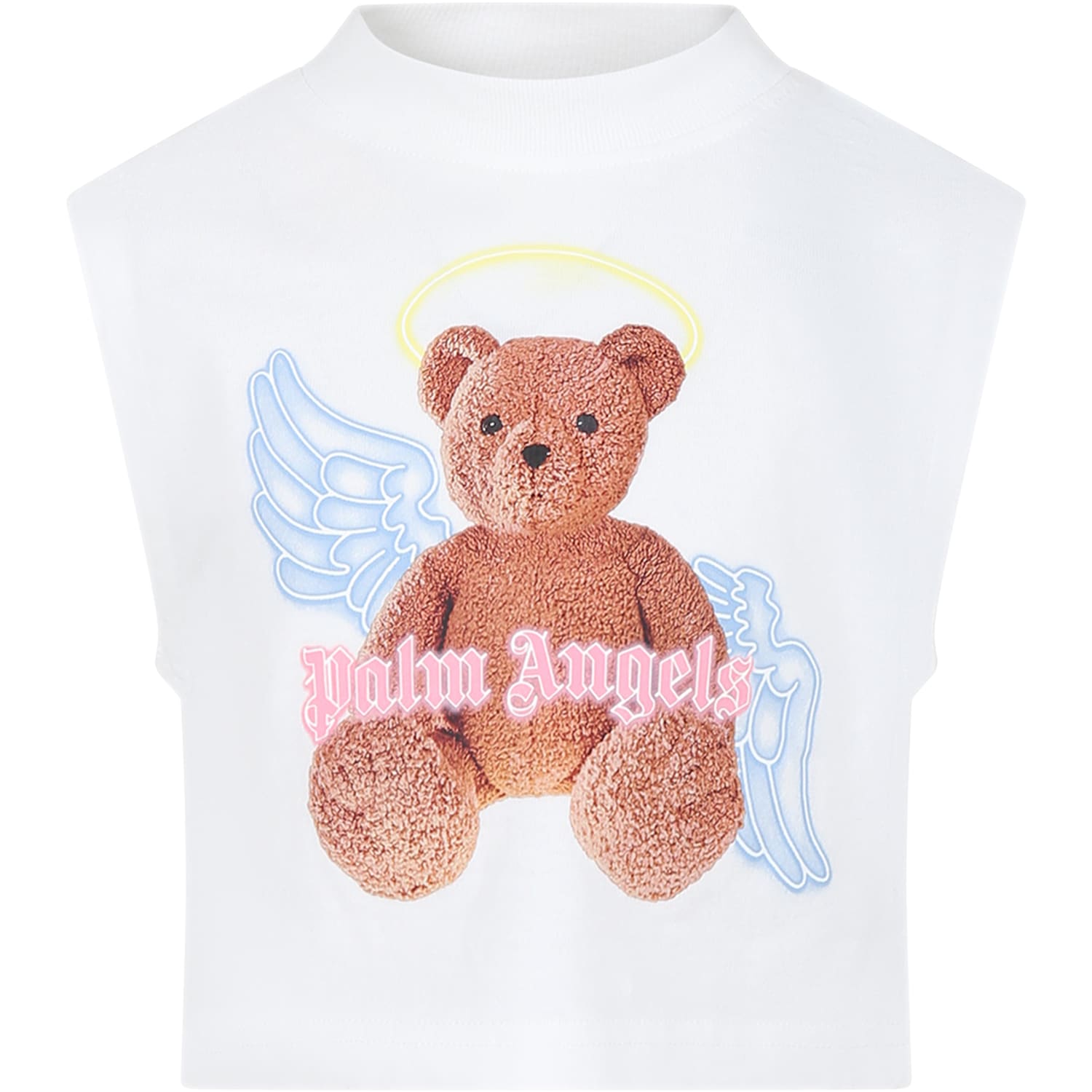 Palm Angels Kids' White Tank Top For Girl With Bear