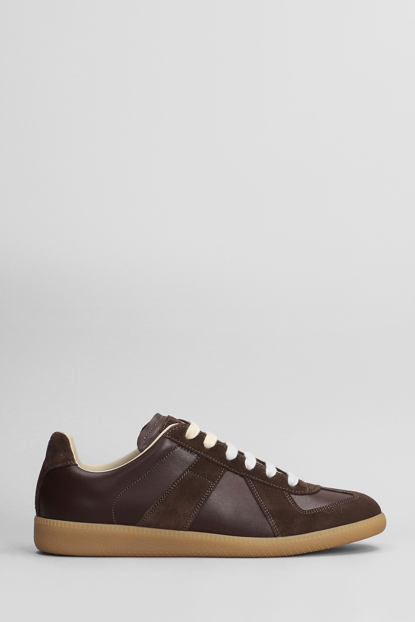 Shop Maison Margiela Replica Sneakers In Brown Suede And Leather