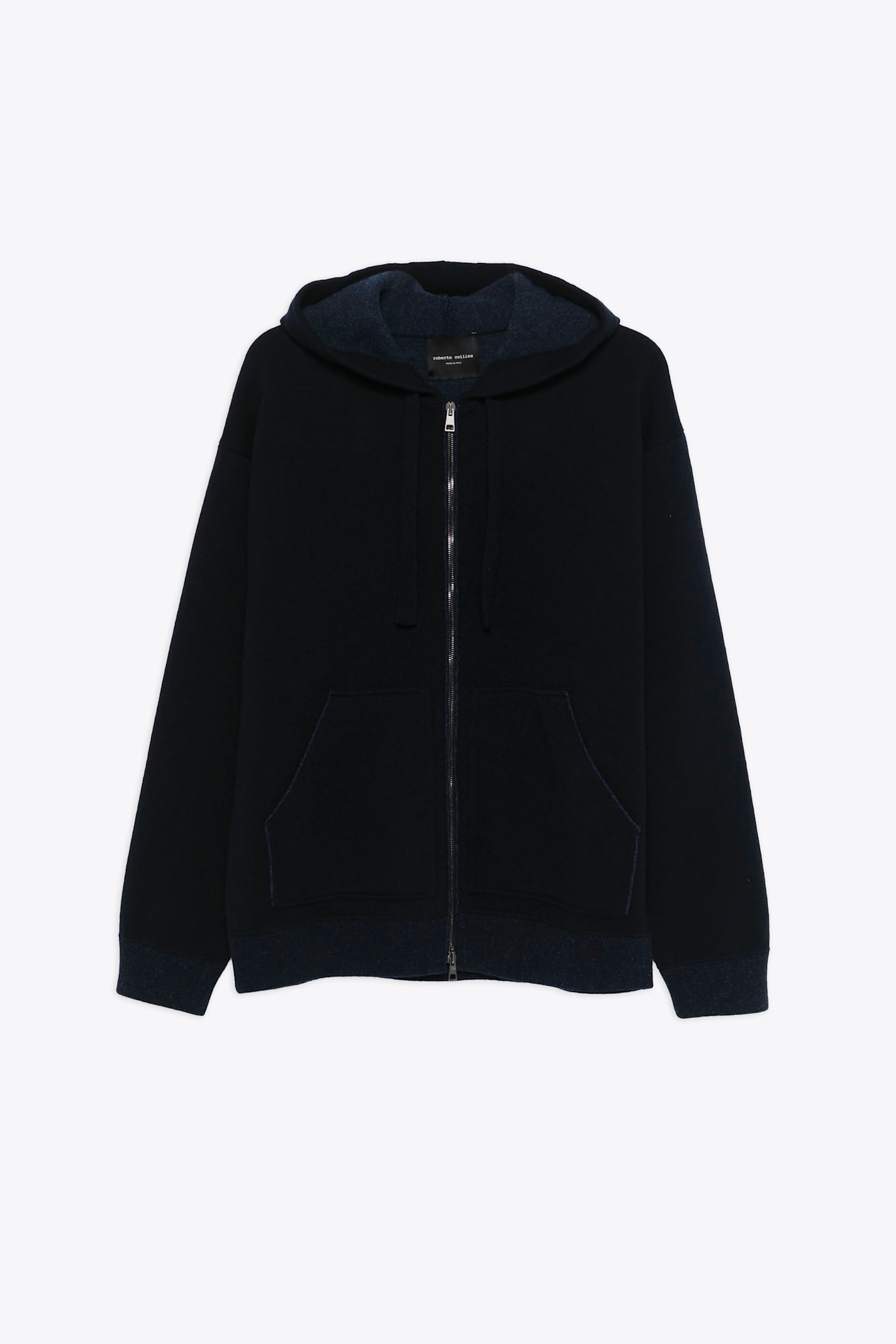 Cappuccio Ml Double Con Zip Black and blue wool hooded pull with zip