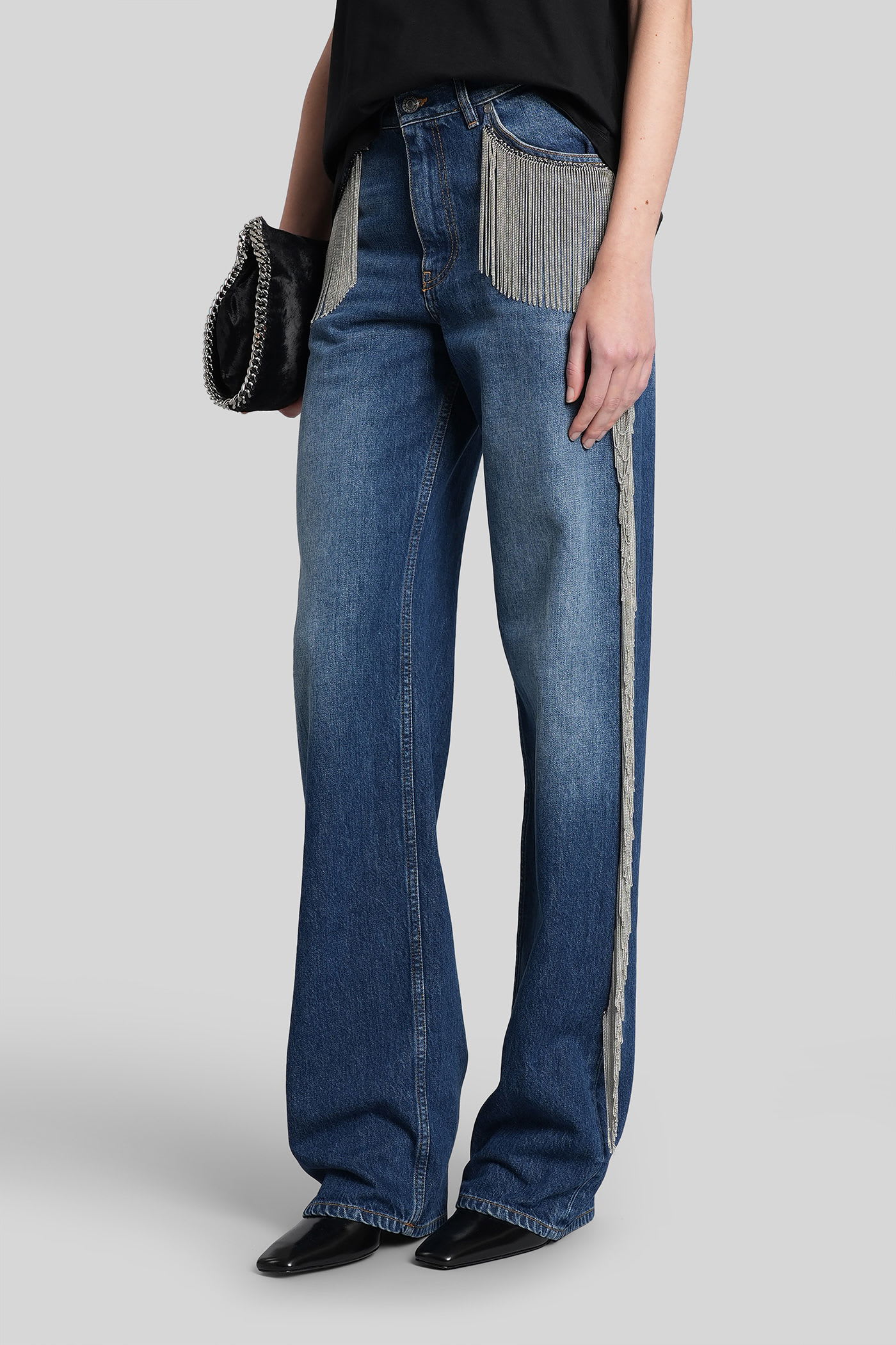 Stella Mccartney Dark Blue Wide Leg With Chain Fringes Dark Blue In Blue