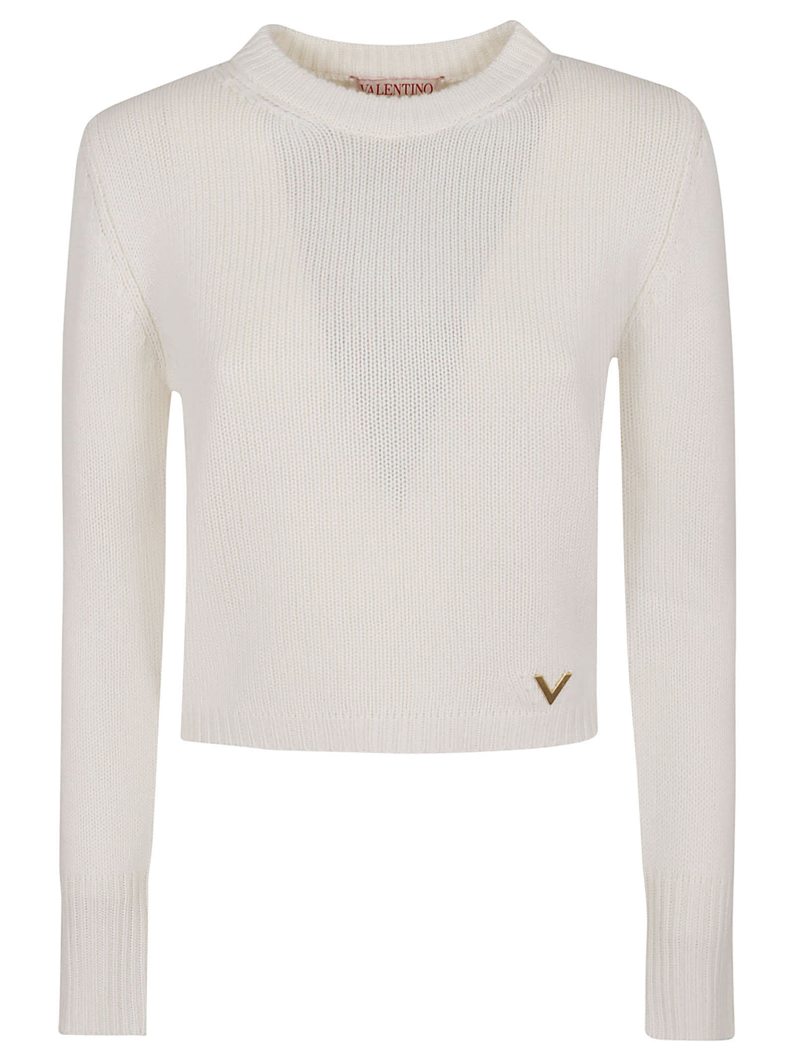 Shop Valentino Pull In Cashmere V Gold In Avorio