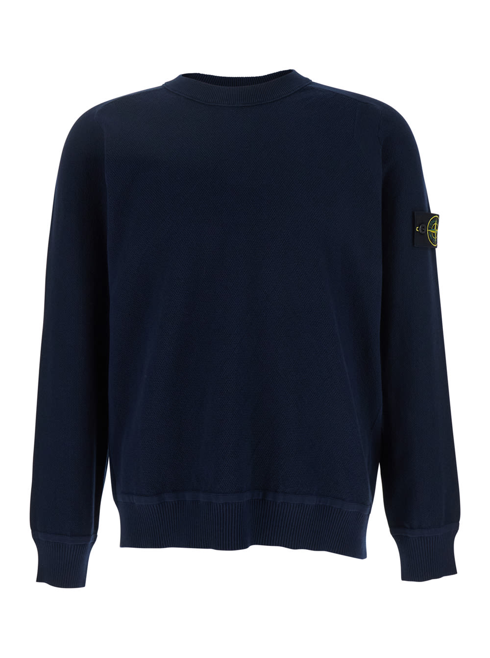 Stone Island Blue Crewneck T-shirt With Removable Compass Logo Applied On The Sleeve In Cotton Man