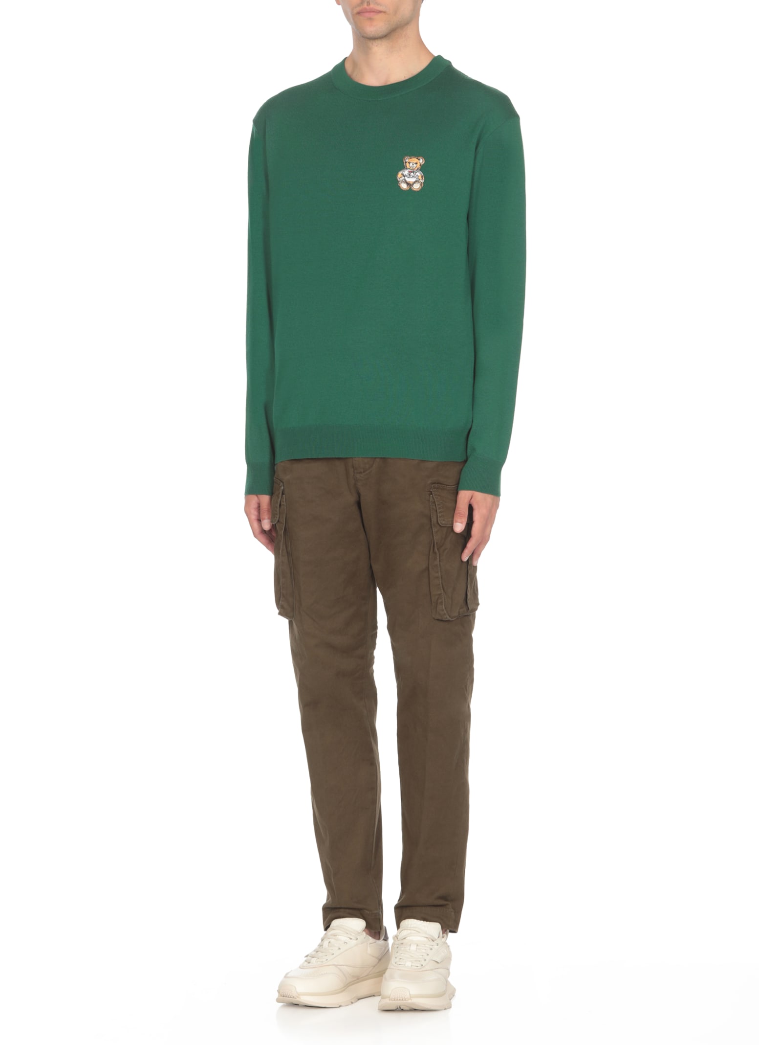 Shop Moschino Teddy Bear Sweater In Green