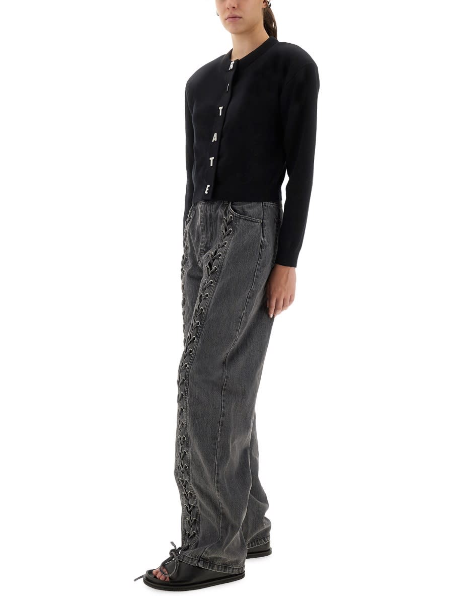 Rotate Birger Christensen Rotate Cropped Cotton Cardigan With Metal Logo Detail In Black