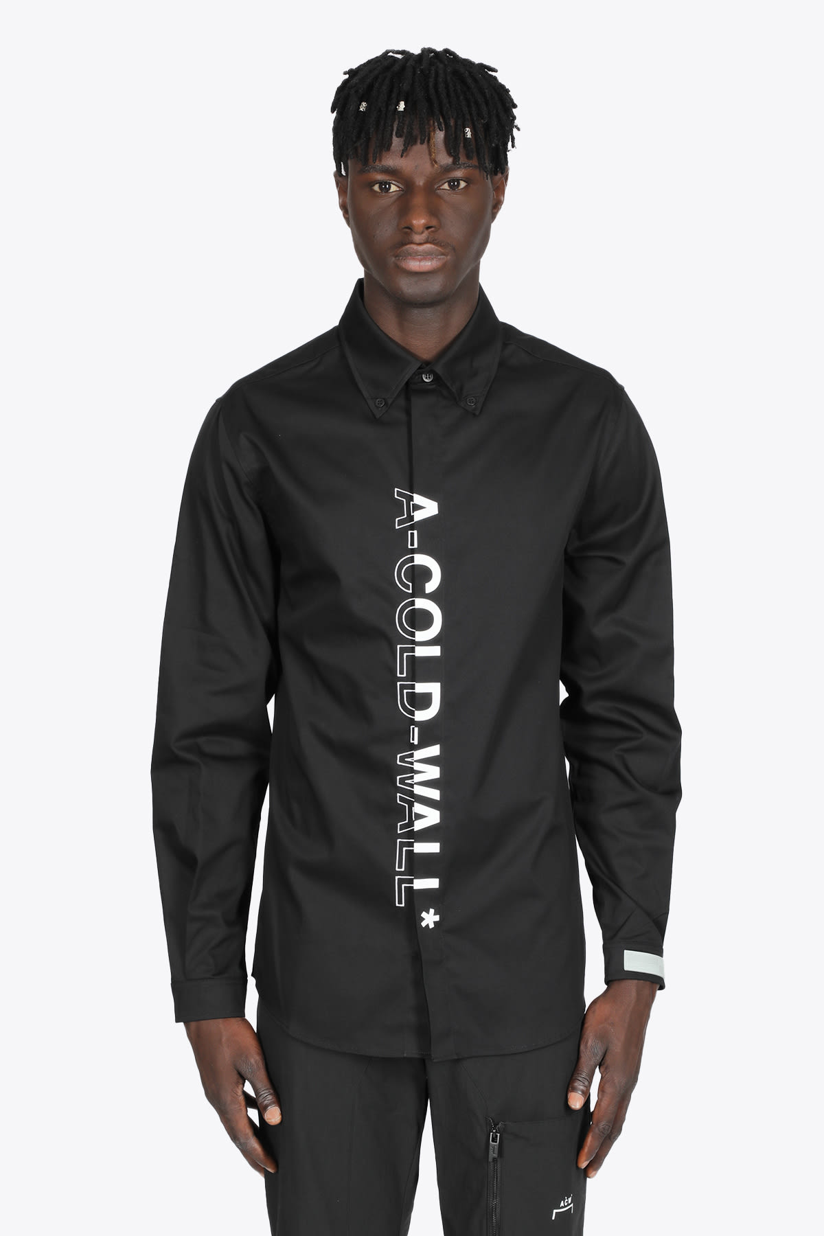 A-COLD-WALL Logo Branded Shirt Black cotton shirt with front logo embroidery