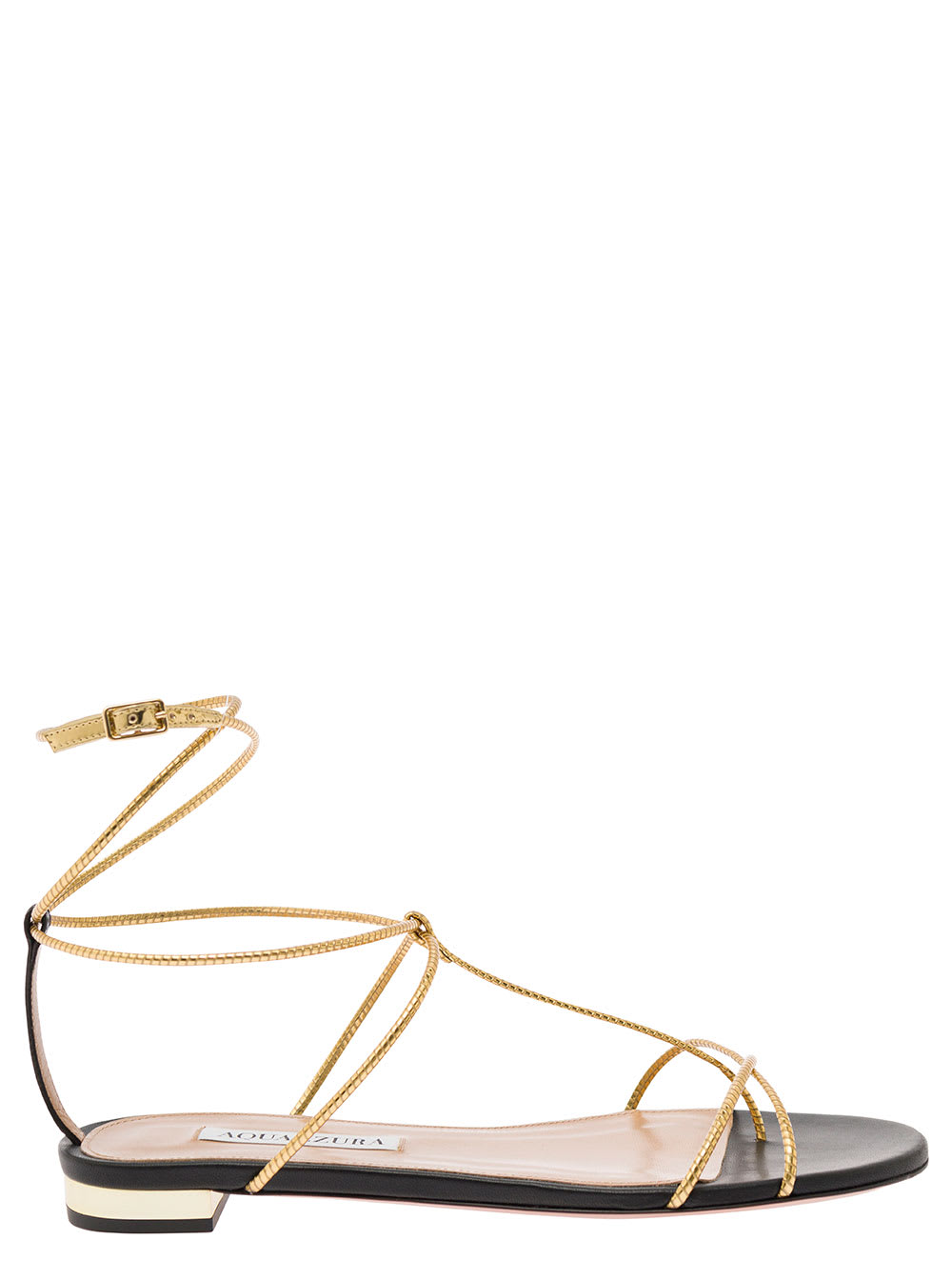 roman Romance Gold-tone Sandals With Criss Cross Straps In Vegan Leather Woman